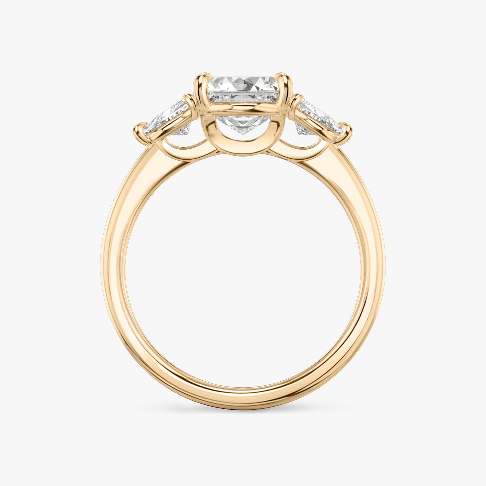 The Three Stone | Asscher | 14k | Rose Gold | bandAccent: Plain | sideStoneCarat: 0.25ct | sideStoneShape: Trillion | diamondOrientation: vertical | caratWeight: other