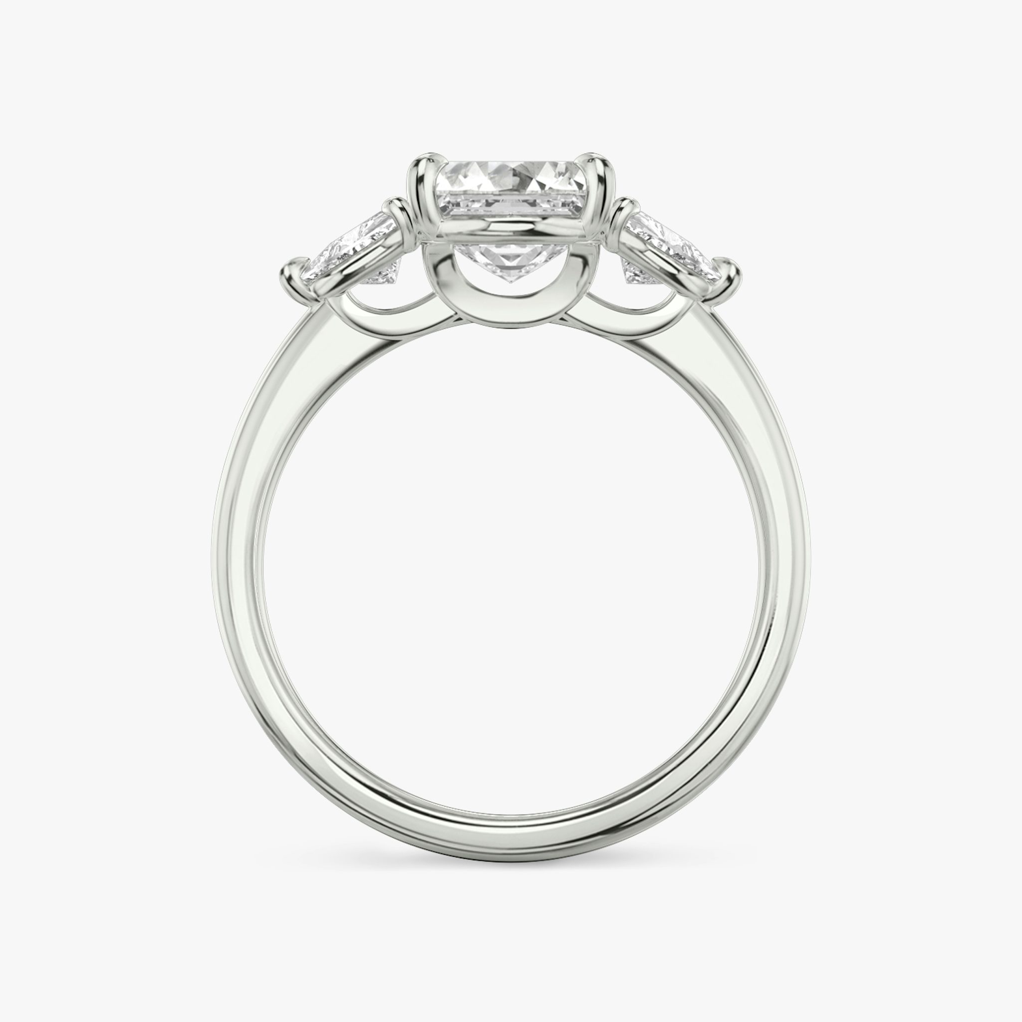 The Three Stone | Asscher | 18k | White Gold | bandAccent: Plain | sideStoneCarat: 0.25ct | sideStoneShape: Trillion | diamondOrientation: vertical | caratWeight: other