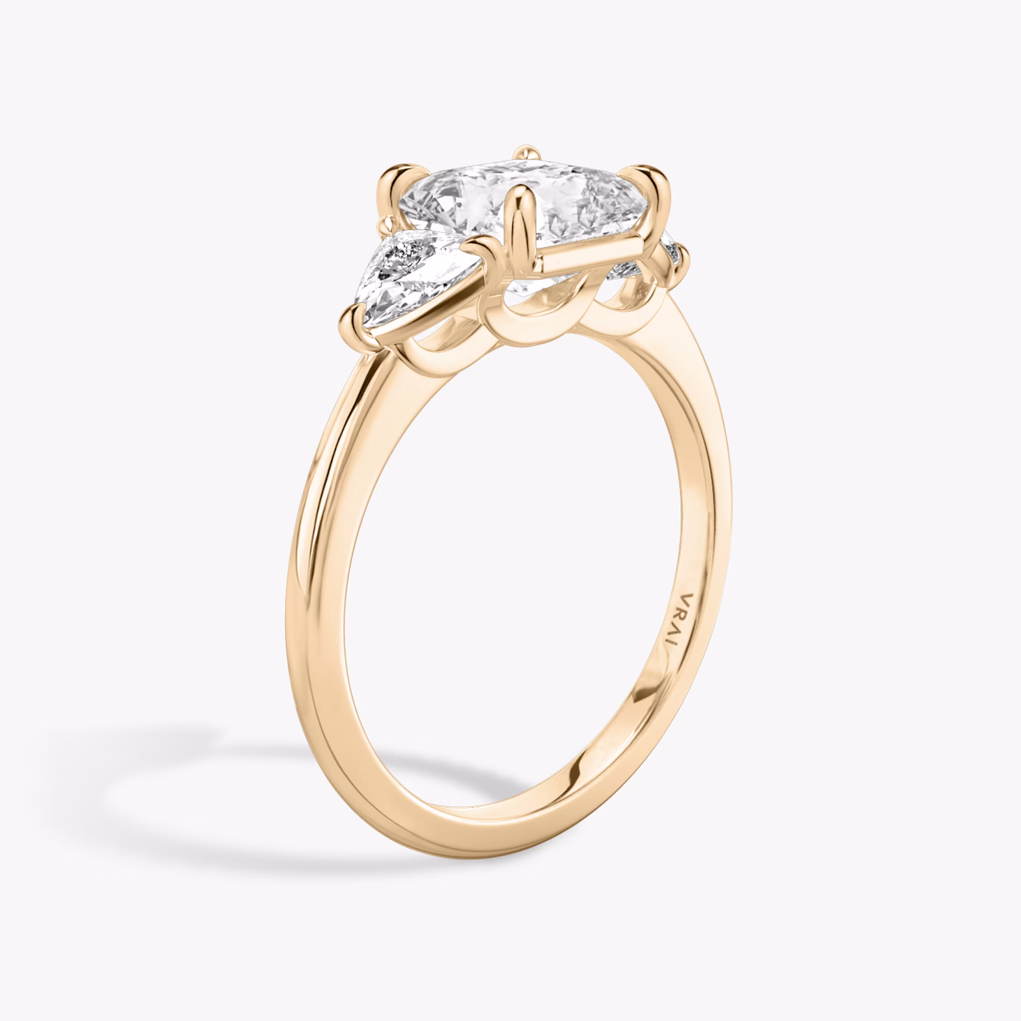 The Three Stone | Asscher | 14k | Rose Gold | bandAccent: Plain | sideStoneCarat: 0.25ct | sideStoneShape: Trillion | diamondOrientation: vertical | caratWeight: other