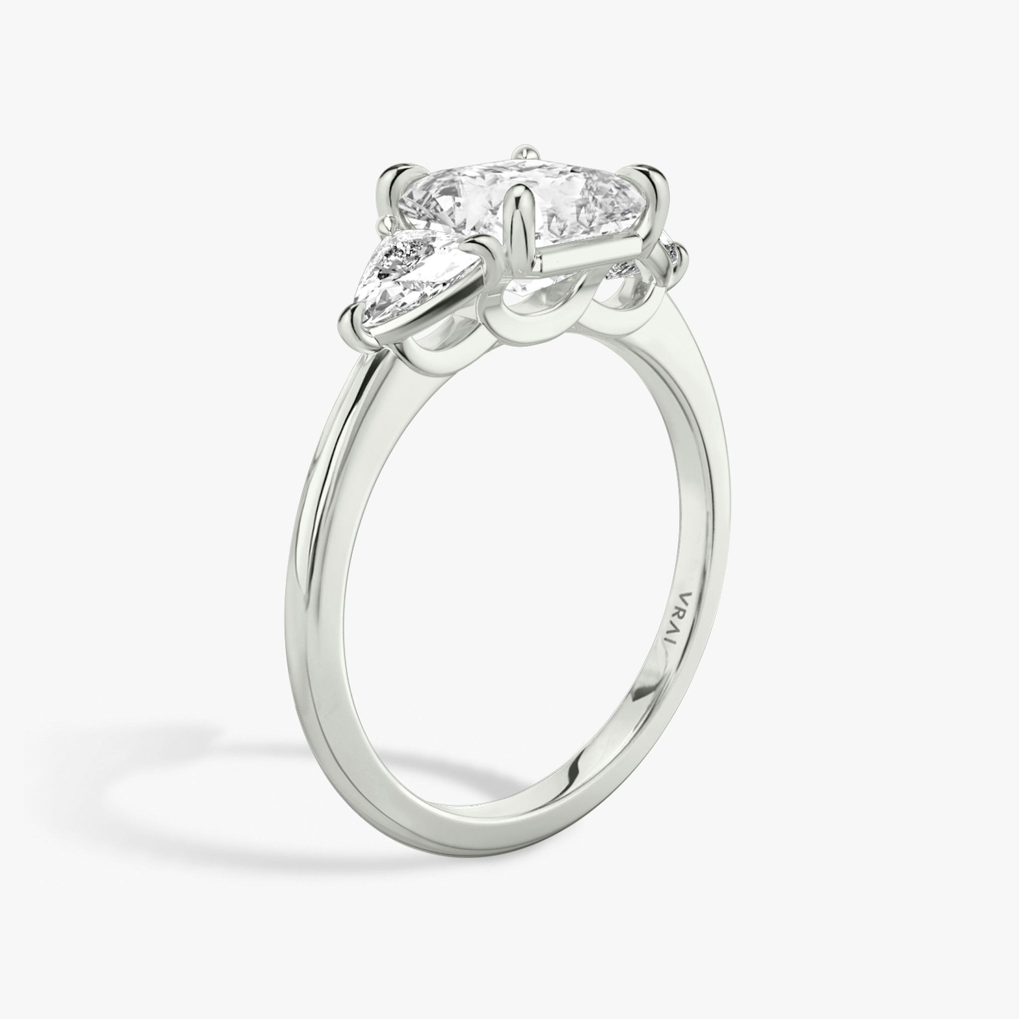 The Three Stone | Asscher | 18k | White Gold | bandAccent: Plain | sideStoneCarat: 0.25ct | sideStoneShape: Trillion | diamondOrientation: vertical | caratWeight: other