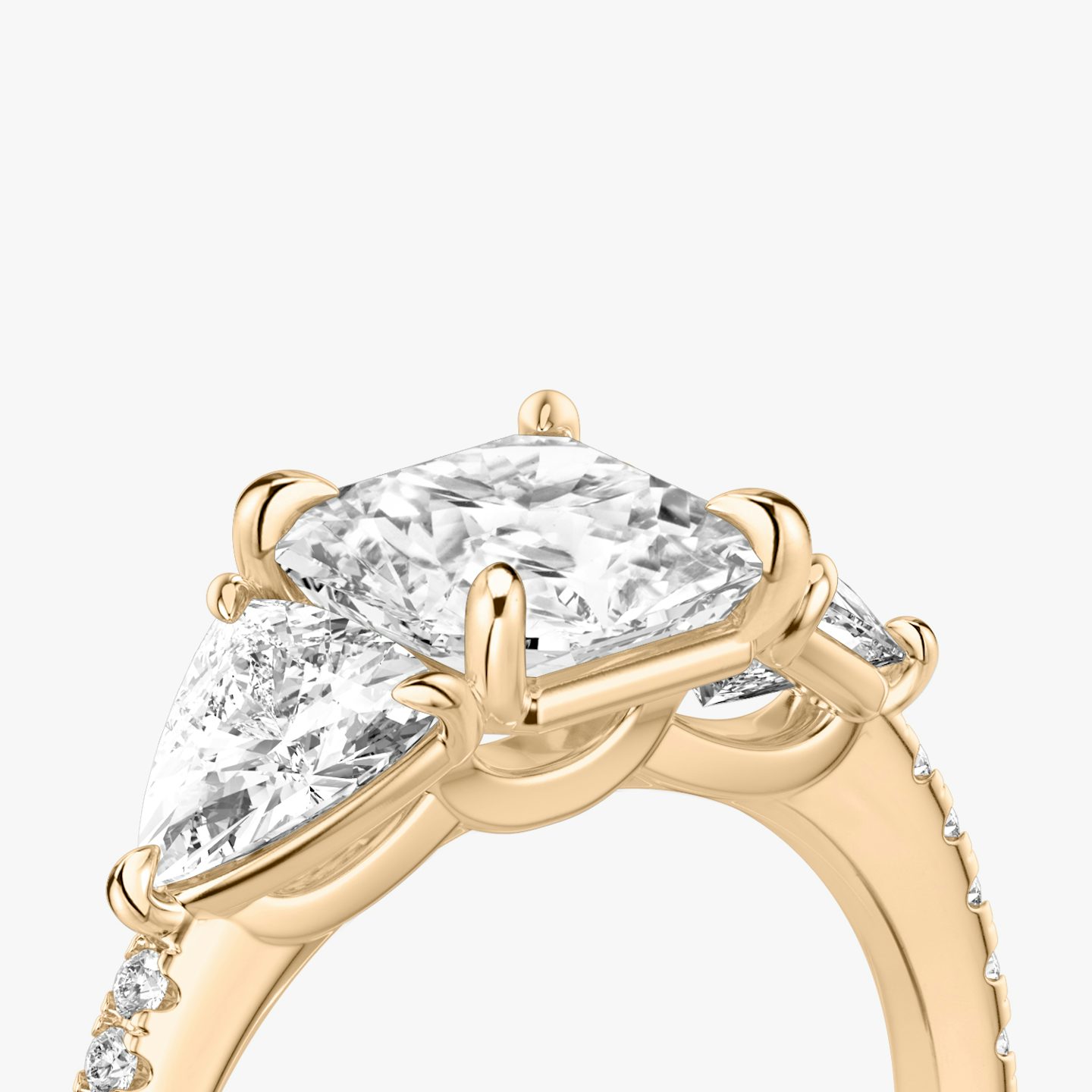 The Three Stone | Asscher | 14k | Rose Gold | bandAccent: Pavé | sideStoneCarat: 0.50ct | sideStoneShape: Trillion | diamondOrientation: vertical | caratWeight: other