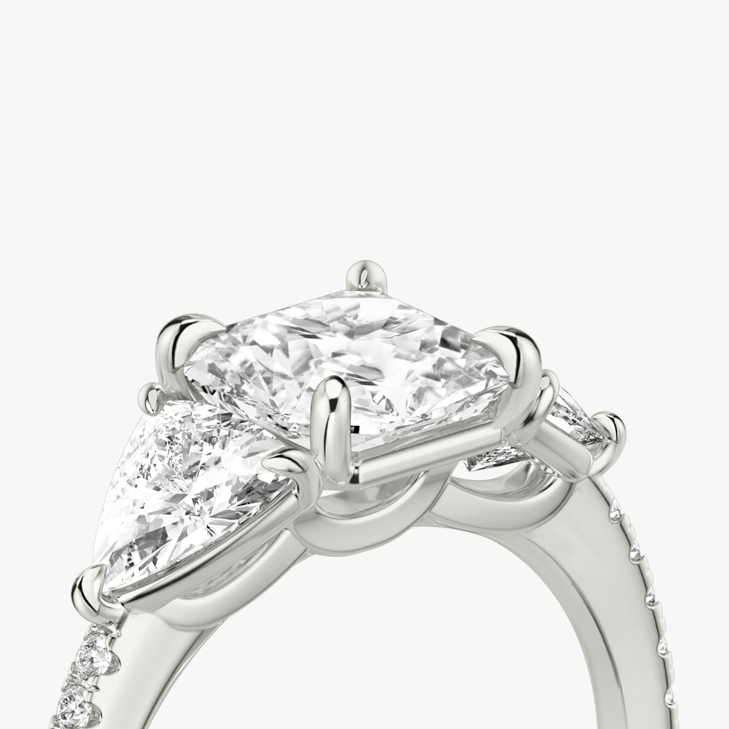 The Three Stone | Asscher | 18k | White Gold | bandAccent: Pavé | sideStoneCarat: 0.50ct | sideStoneShape: Trillion | diamondOrientation: vertical | caratWeight: other