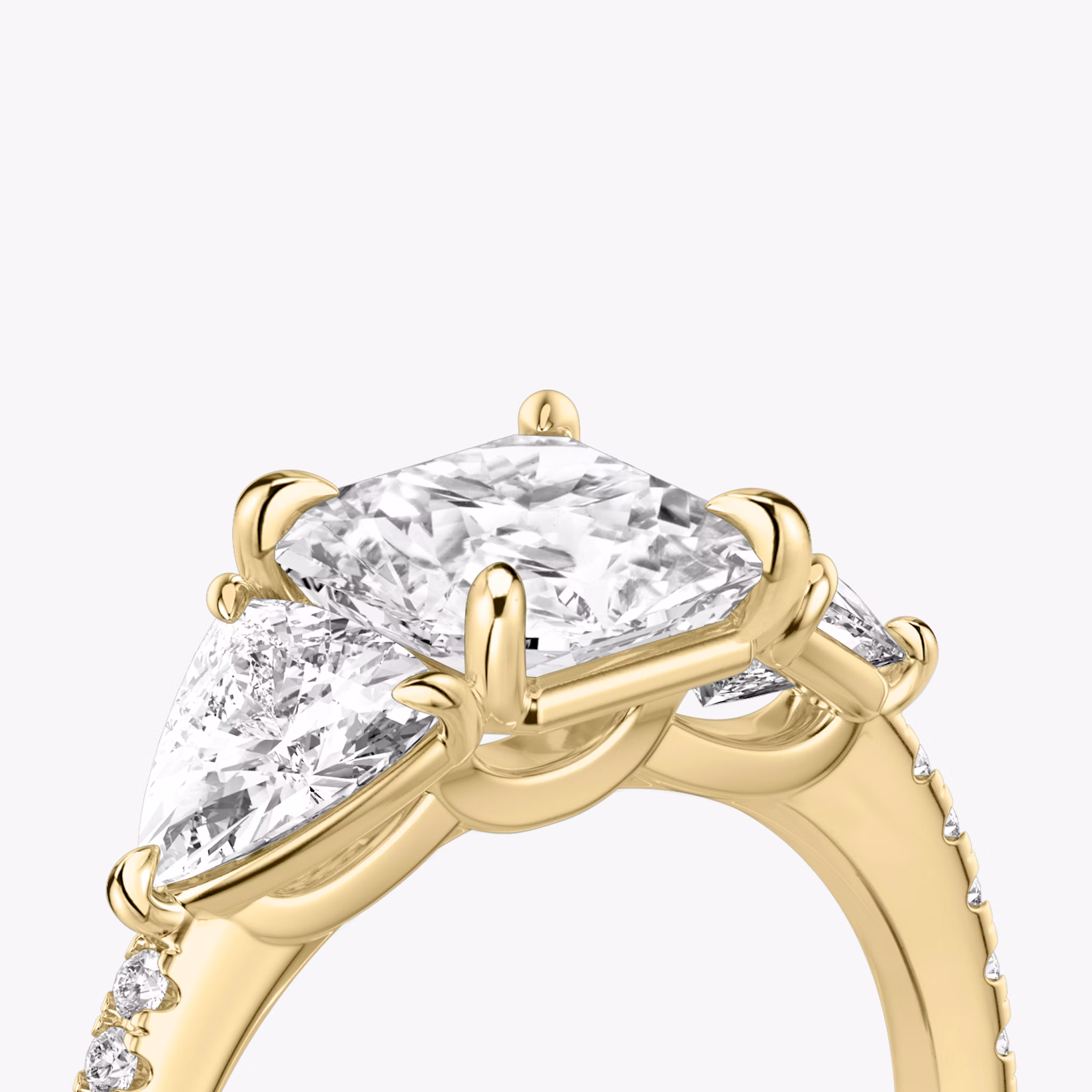The Three Stone | Asscher | 18k | Yellow Gold | bandAccent: Pavé | sideStoneCarat: 0.50ct | sideStoneShape: Trillion | diamondOrientation: vertical | caratWeight: other