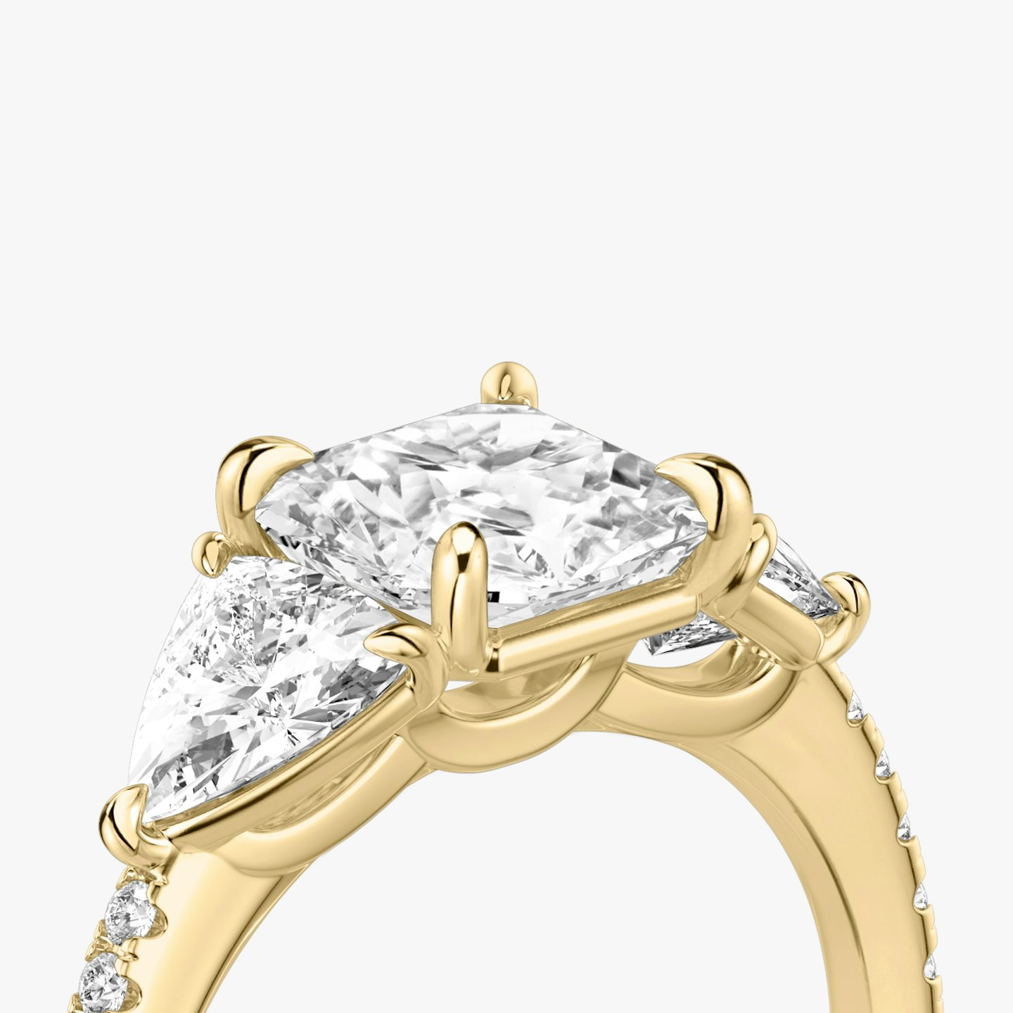 The Three Stone | Asscher | 18k | Yellow Gold | bandAccent: Pavé | sideStoneCarat: 0.50ct | sideStoneShape: Trillion | diamondOrientation: vertical | caratWeight: other