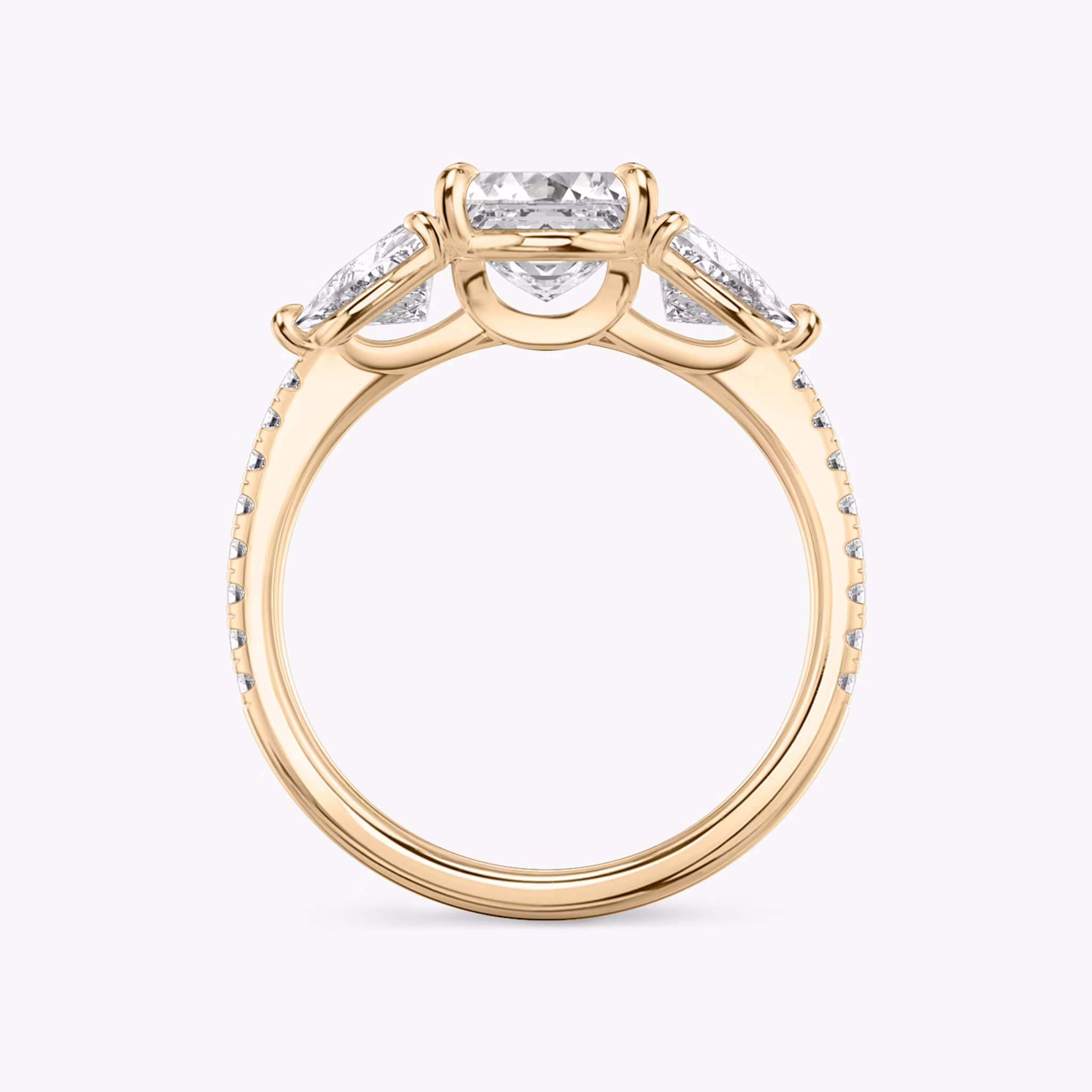 The Three Stone | Asscher | 14k | Rose Gold | bandAccent: Pavé | sideStoneCarat: 0.50ct | sideStoneShape: Trillion | diamondOrientation: vertical | caratWeight: other
