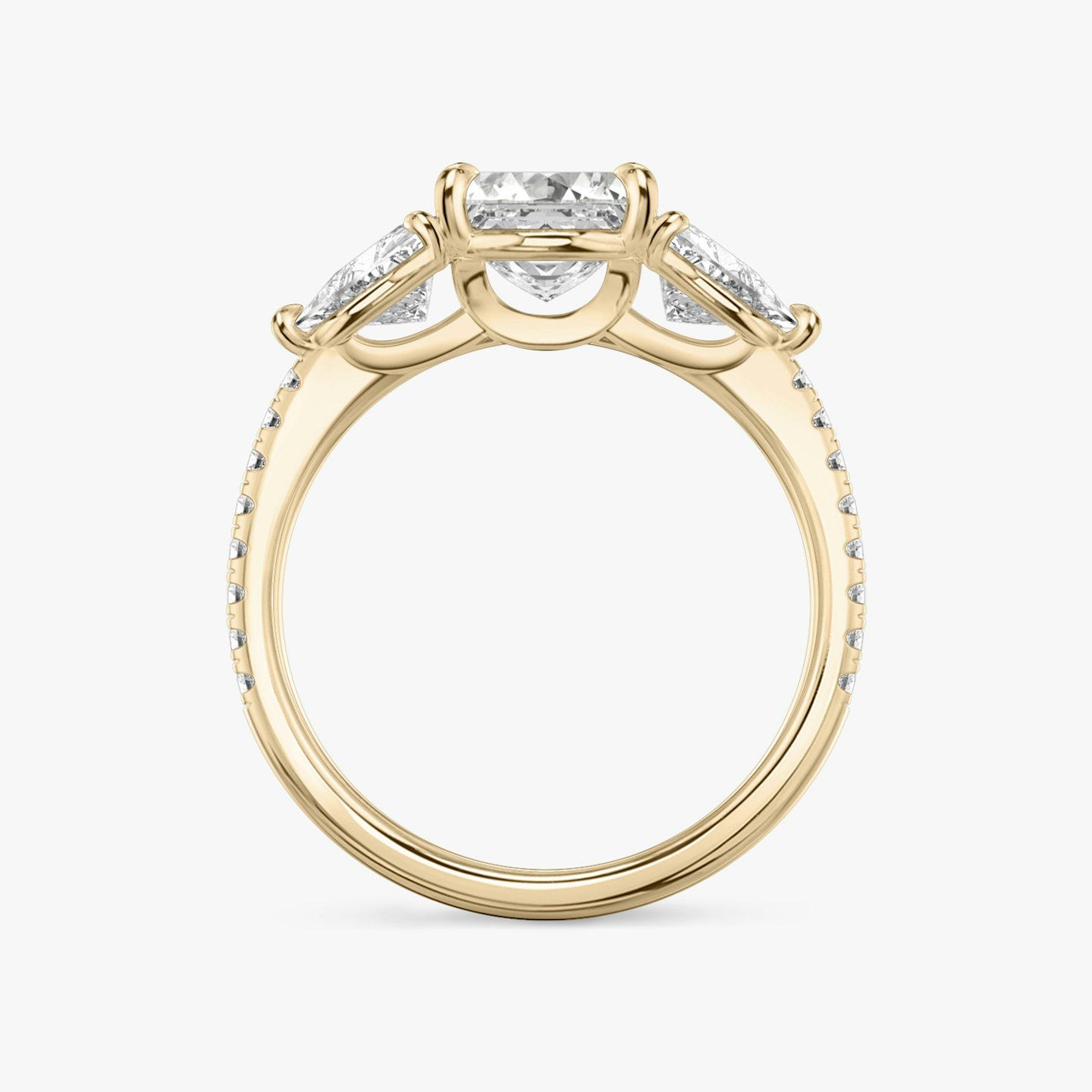 The Three Stone | Asscher | 14k | Rose Gold | bandAccent: Pavé | sideStoneCarat: 0.50ct | sideStoneShape: Trillion | diamondOrientation: vertical | caratWeight: other