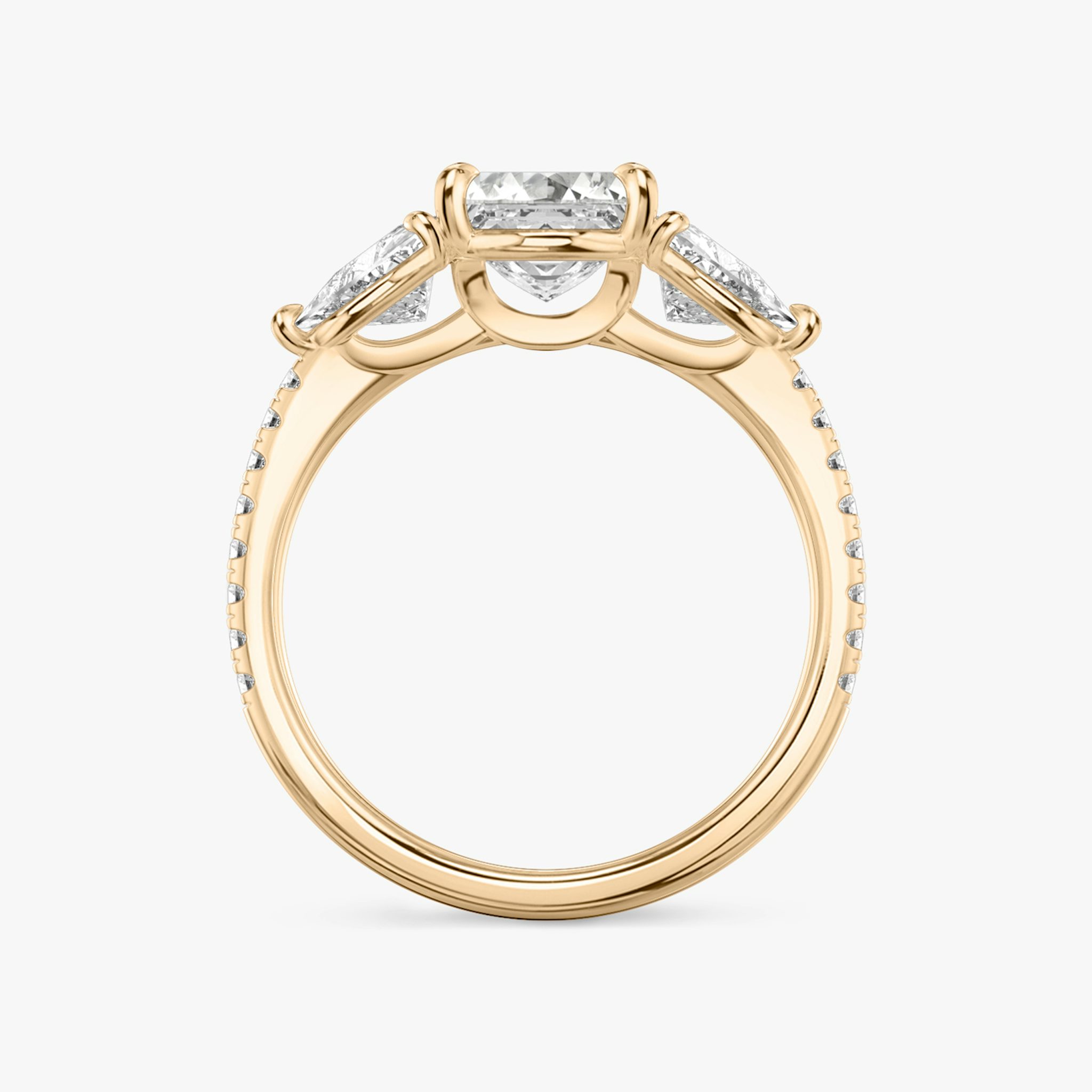 The Three Stone | Asscher | 14k | Rose Gold | bandAccent: Pavé | sideStoneCarat: 0.50ct | sideStoneShape: Trillion | diamondOrientation: vertical | caratWeight: other