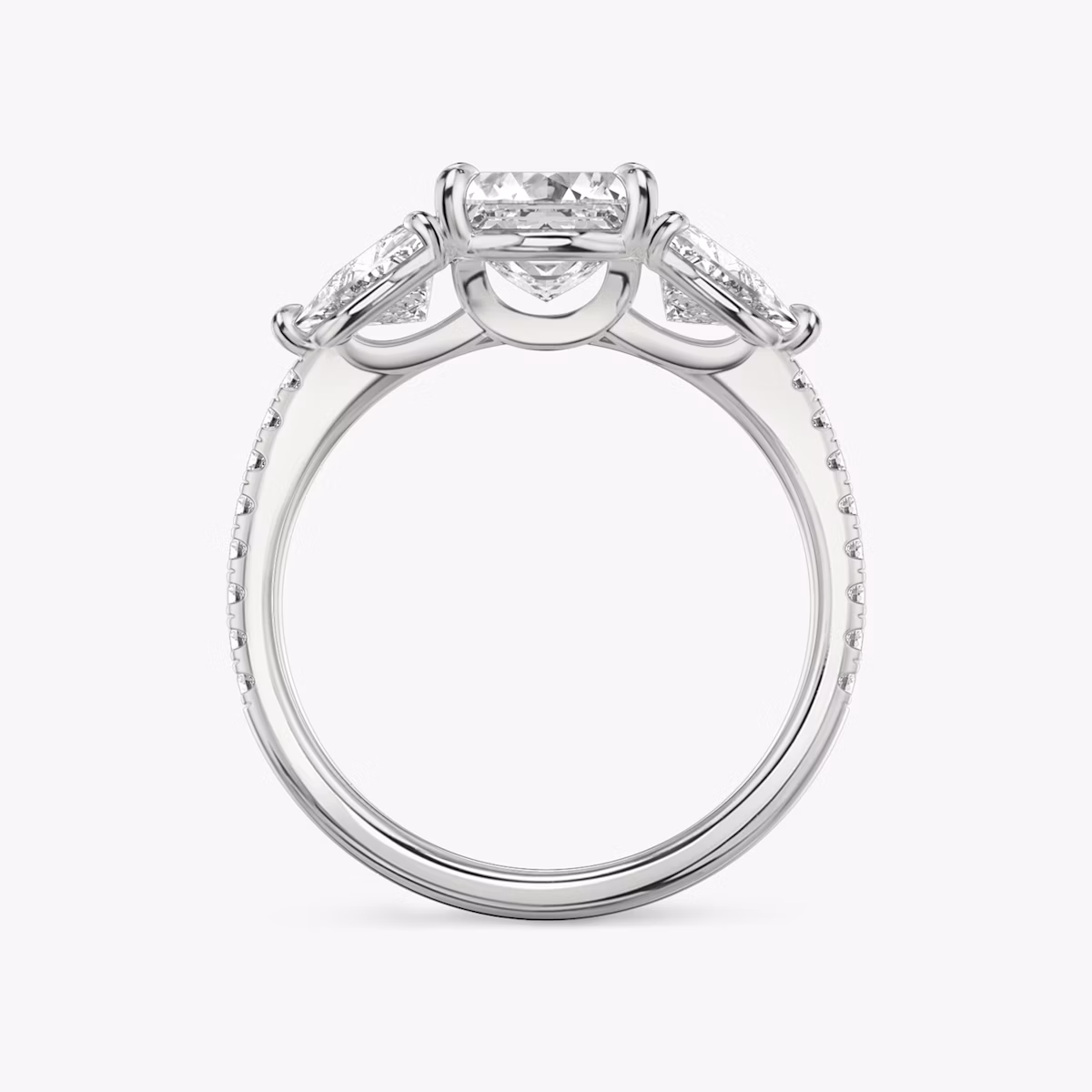 The Three Stone | Asscher | Platinum | bandAccent: Pavé | sideStoneCarat: 0.50ct | sideStoneShape: Trillion | diamondOrientation: vertical | caratWeight: other