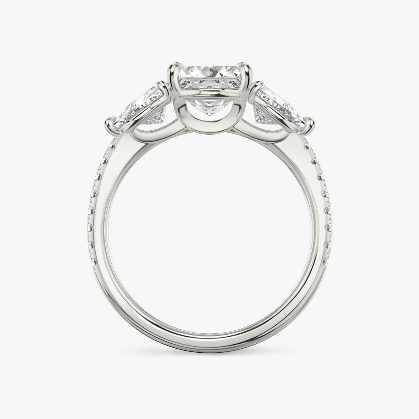 The Three Stone | Asscher | 18k | White Gold | bandAccent: Pavé | sideStoneCarat: 0.50ct | sideStoneShape: Trillion | diamondOrientation: vertical | caratWeight: other