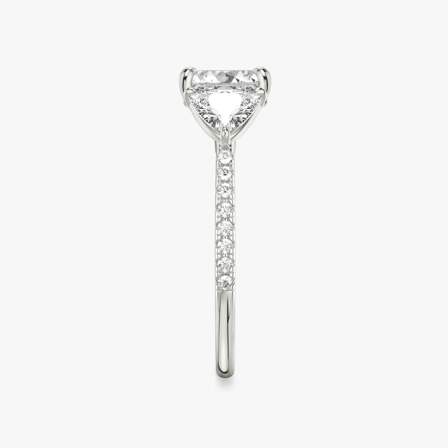 The Three Stone | Asscher | 18k | White Gold | bandAccent: Pavé | sideStoneCarat: 0.50ct | sideStoneShape: Trillion | diamondOrientation: vertical | caratWeight: other