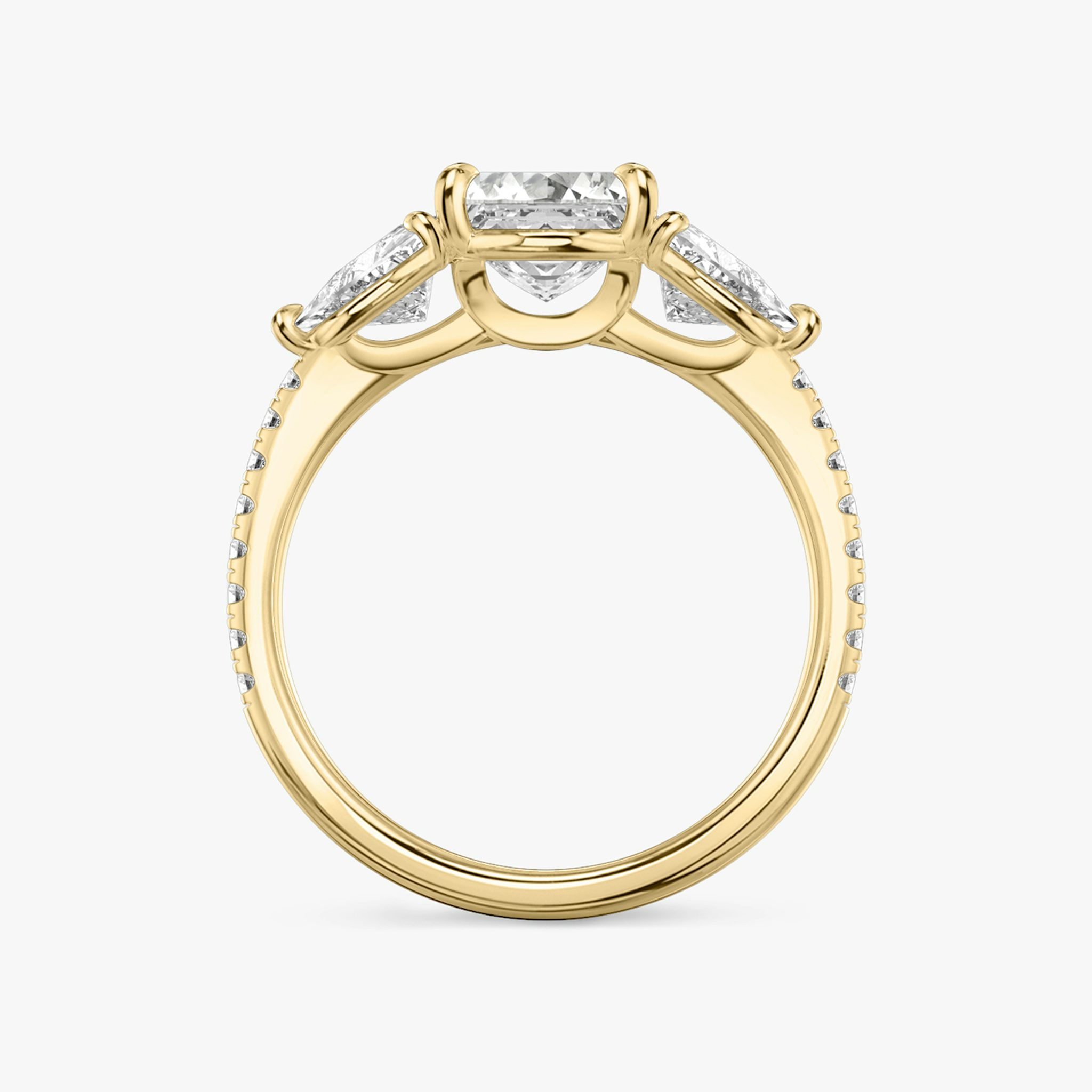 The Three Stone | Asscher | 18k | Yellow Gold | bandAccent: Pavé | sideStoneCarat: 0.50ct | sideStoneShape: Trillion | diamondOrientation: vertical | caratWeight: other
