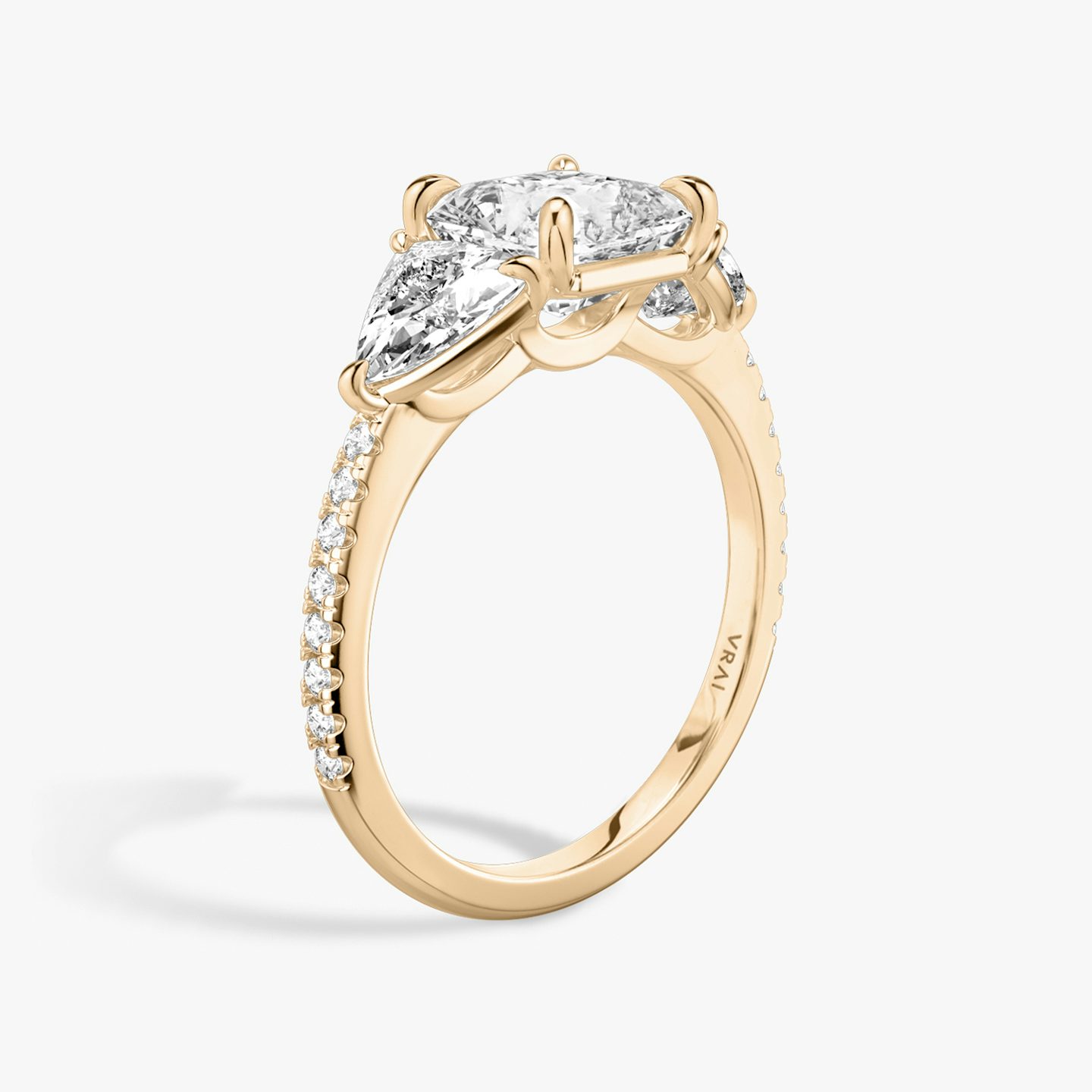 The Three Stone | Asscher | 14k | Rose Gold | bandAccent: Pavé | sideStoneCarat: 0.50ct | sideStoneShape: Trillion | diamondOrientation: vertical | caratWeight: other