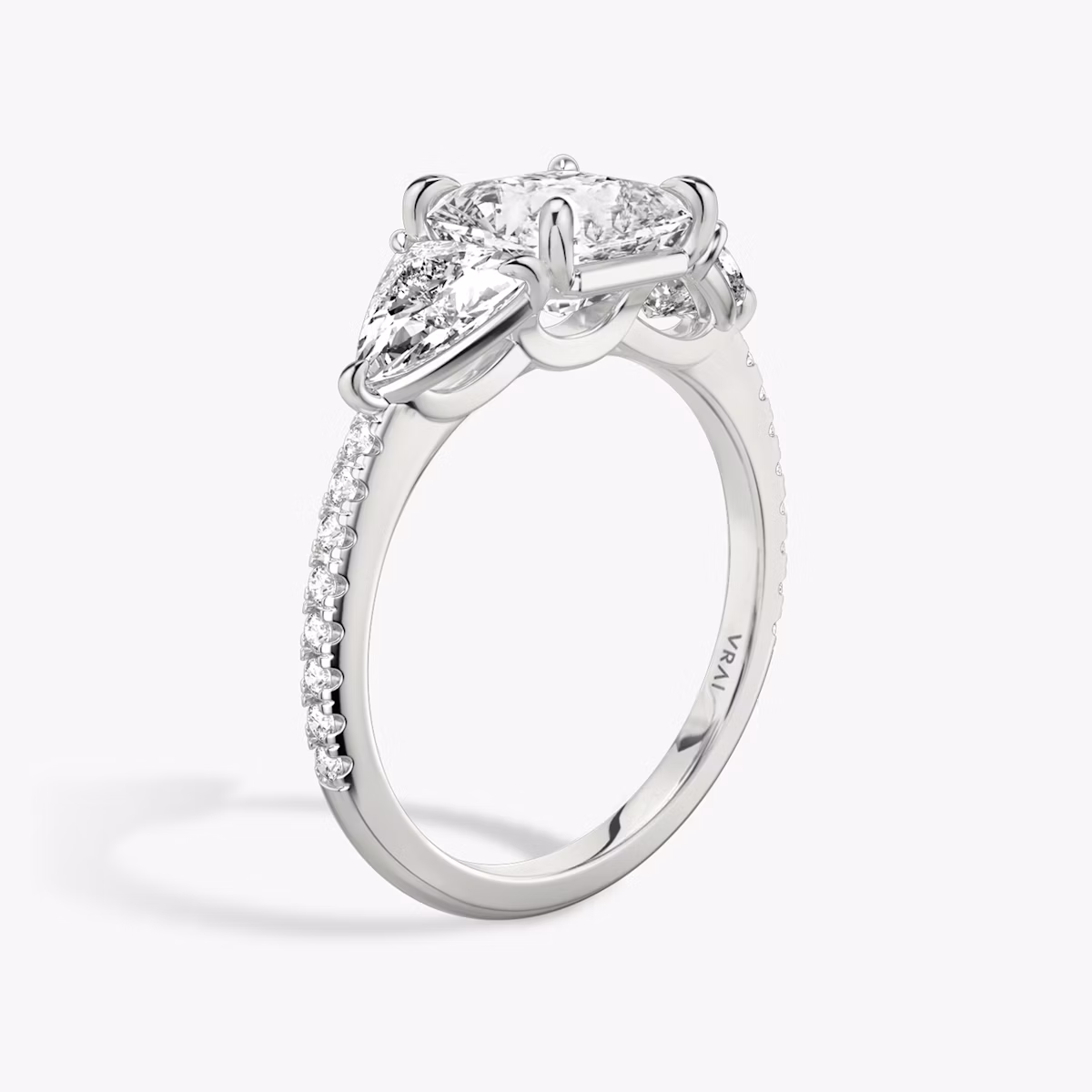 The Three Stone | Asscher | Platinum | bandAccent: Pavé | sideStoneCarat: 0.50ct | sideStoneShape: Trillion | diamondOrientation: vertical | caratWeight: other