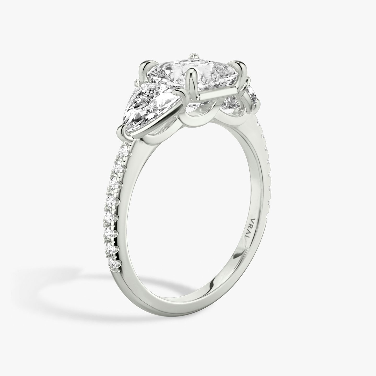 The Three Stone | Asscher | 18k | White Gold | bandAccent: Pavé | sideStoneCarat: 0.50ct | sideStoneShape: Trillion | diamondOrientation: vertical | caratWeight: other