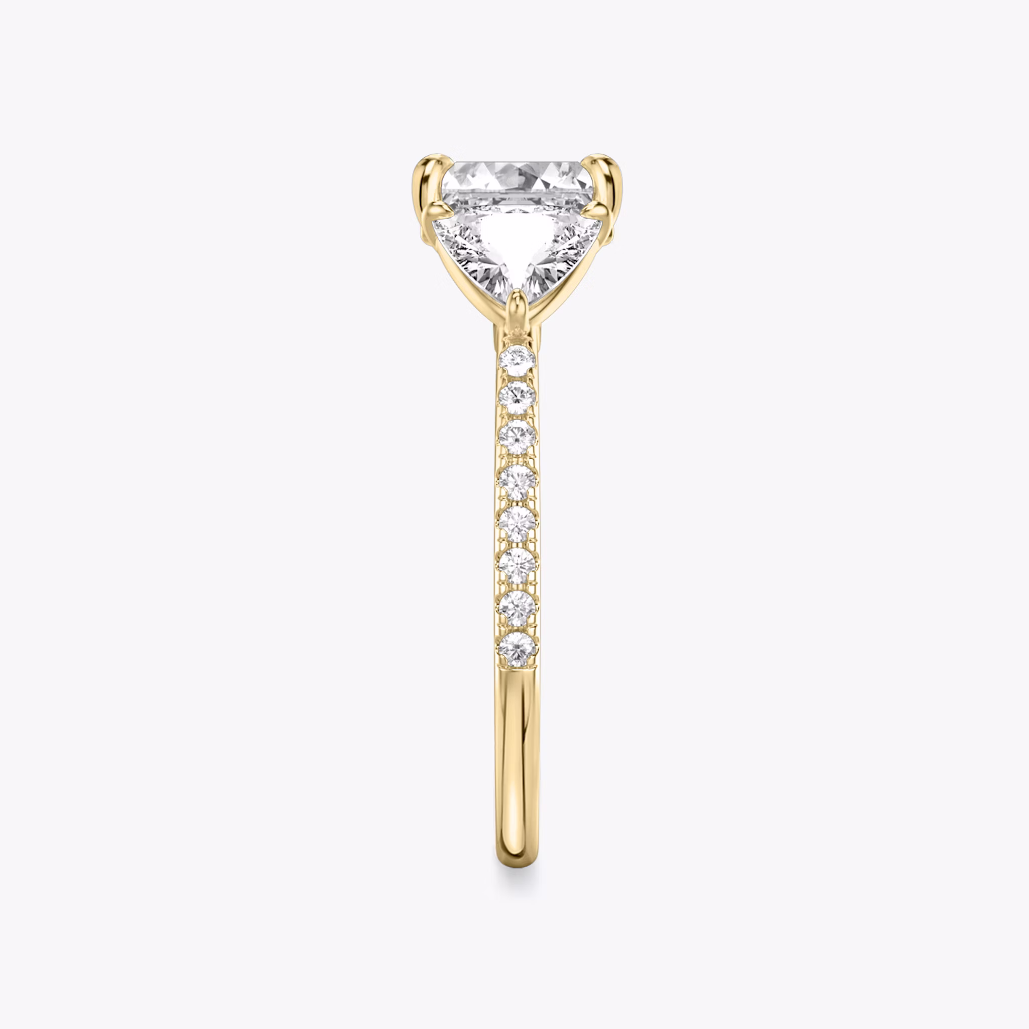 The Three Stone | Asscher | 18k | Yellow Gold | bandAccent: Pavé | sideStoneCarat: 0.50ct | sideStoneShape: Trillion | diamondOrientation: vertical | caratWeight: other