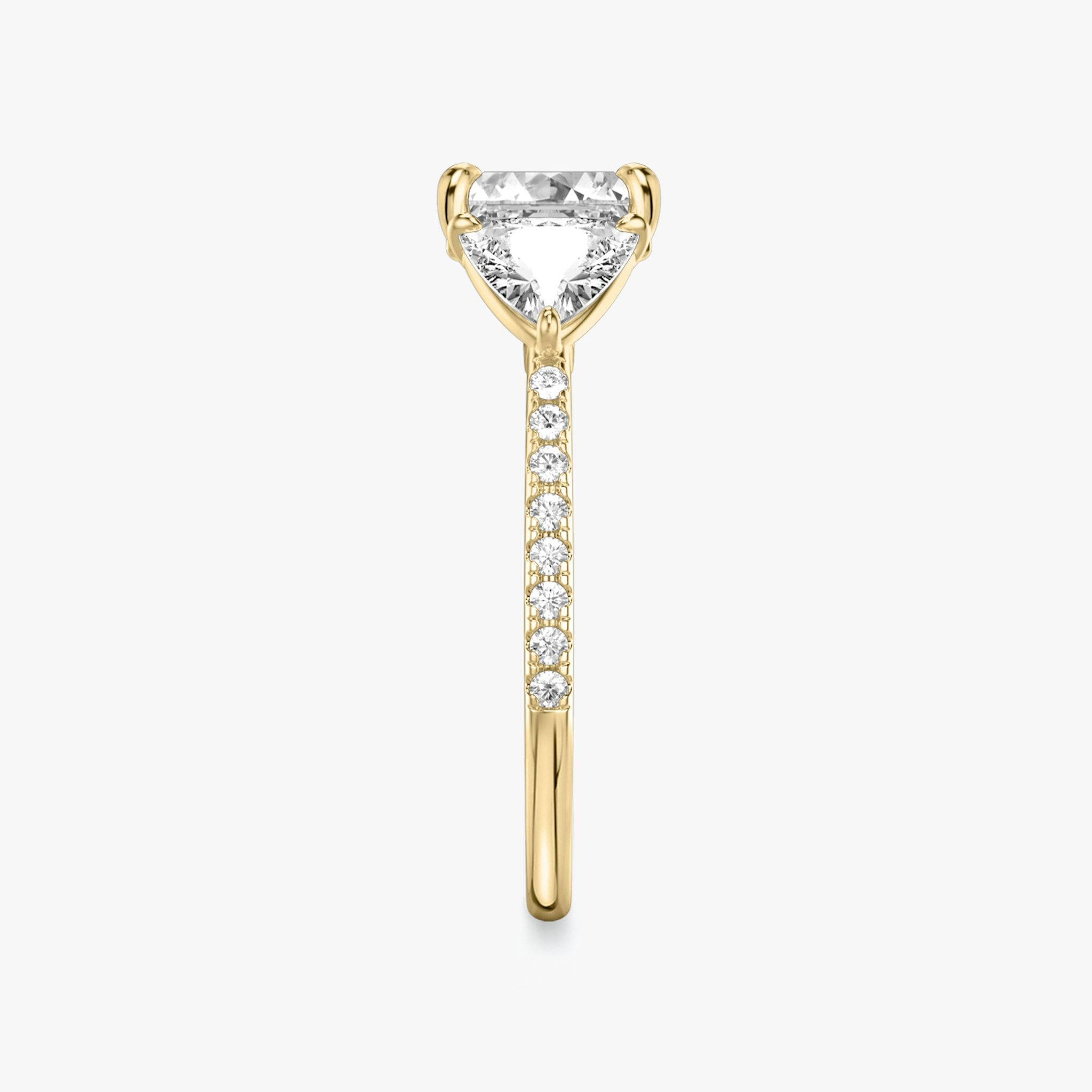 The Three Stone | Asscher | 18k | Yellow Gold | bandAccent: Pavé | sideStoneCarat: 0.50ct | sideStoneShape: Trillion | diamondOrientation: vertical | caratWeight: other