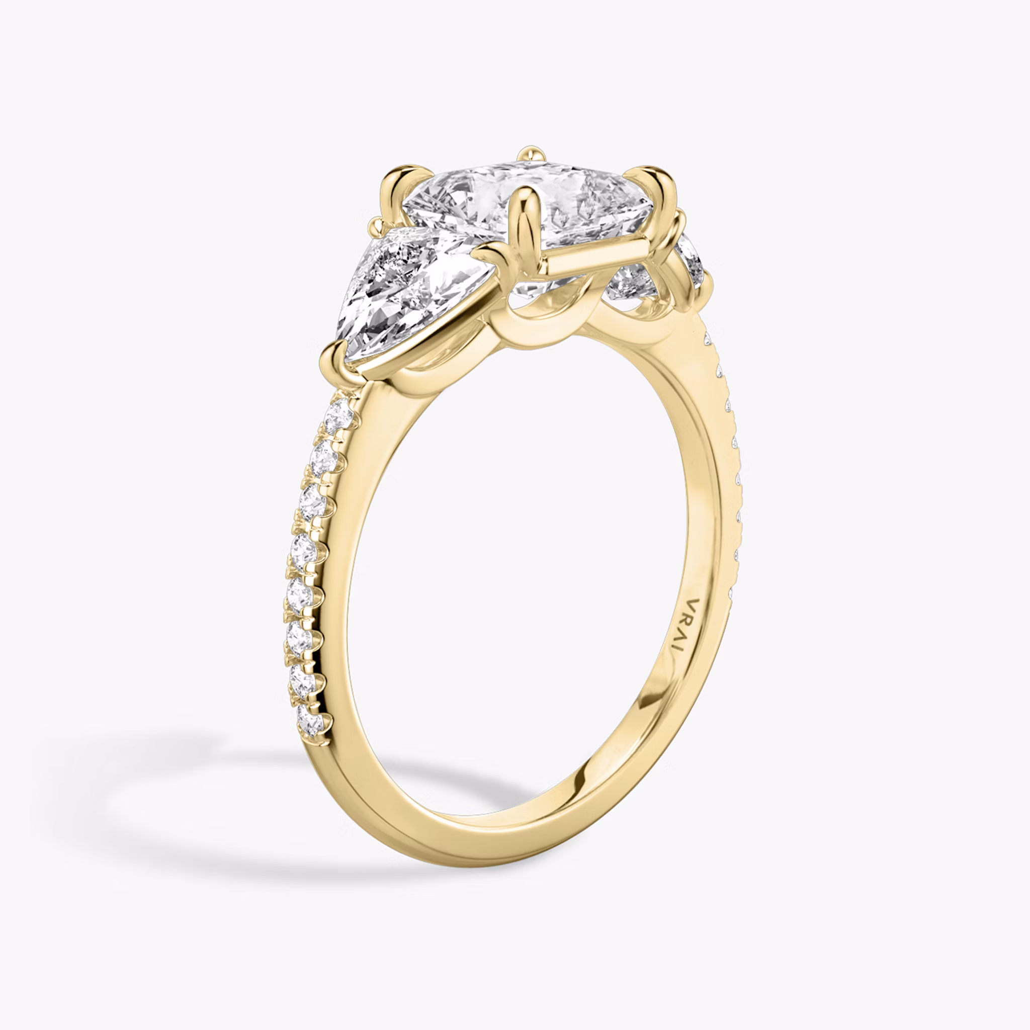 The Three Stone | Asscher | 18k | Yellow Gold | bandAccent: Pavé | sideStoneCarat: 0.50ct | sideStoneShape: Trillion | diamondOrientation: vertical | caratWeight: other