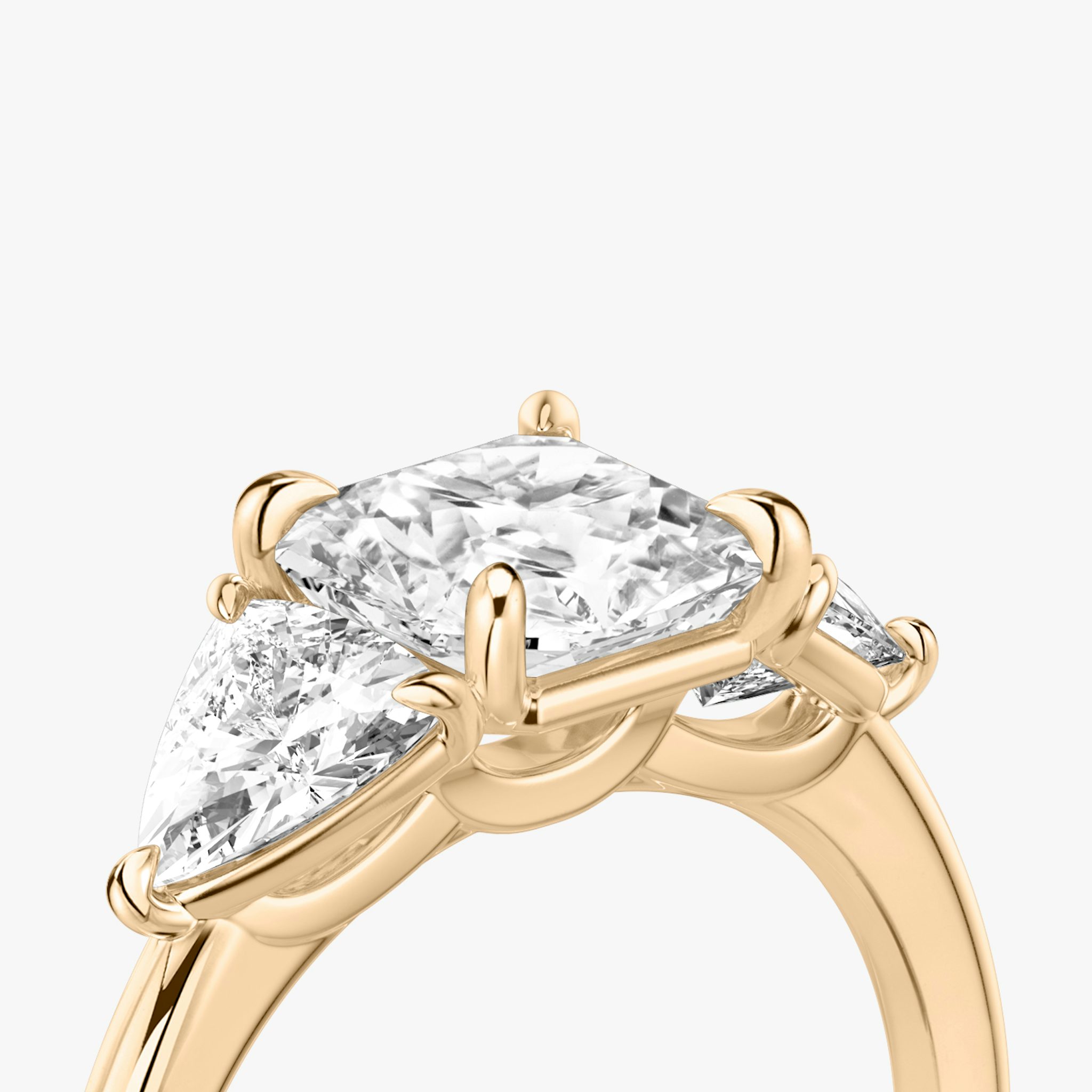 The Three Stone | Asscher | 14k | Rose Gold | bandAccent: Plain | sideStoneCarat: 0.50ct | sideStoneShape: Trillion | diamondOrientation: vertical | caratWeight: other