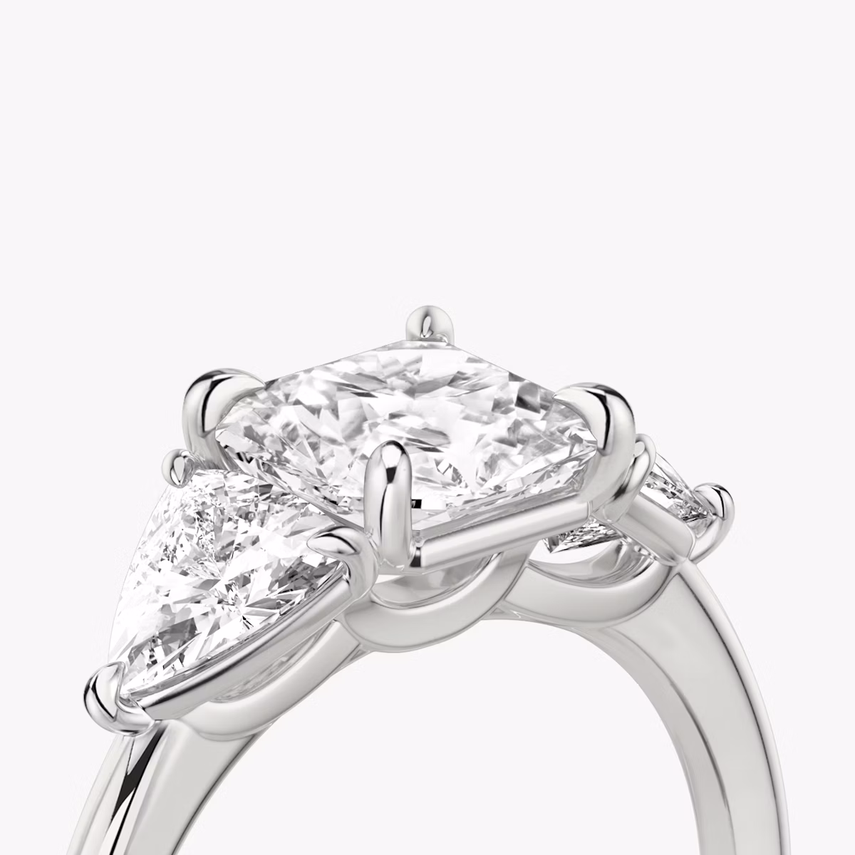 The Three Stone | Asscher | 18k | White Gold | bandAccent: Plain | sideStoneCarat: 0.50ct | sideStoneShape: Trillion | diamondOrientation: vertical | caratWeight: other