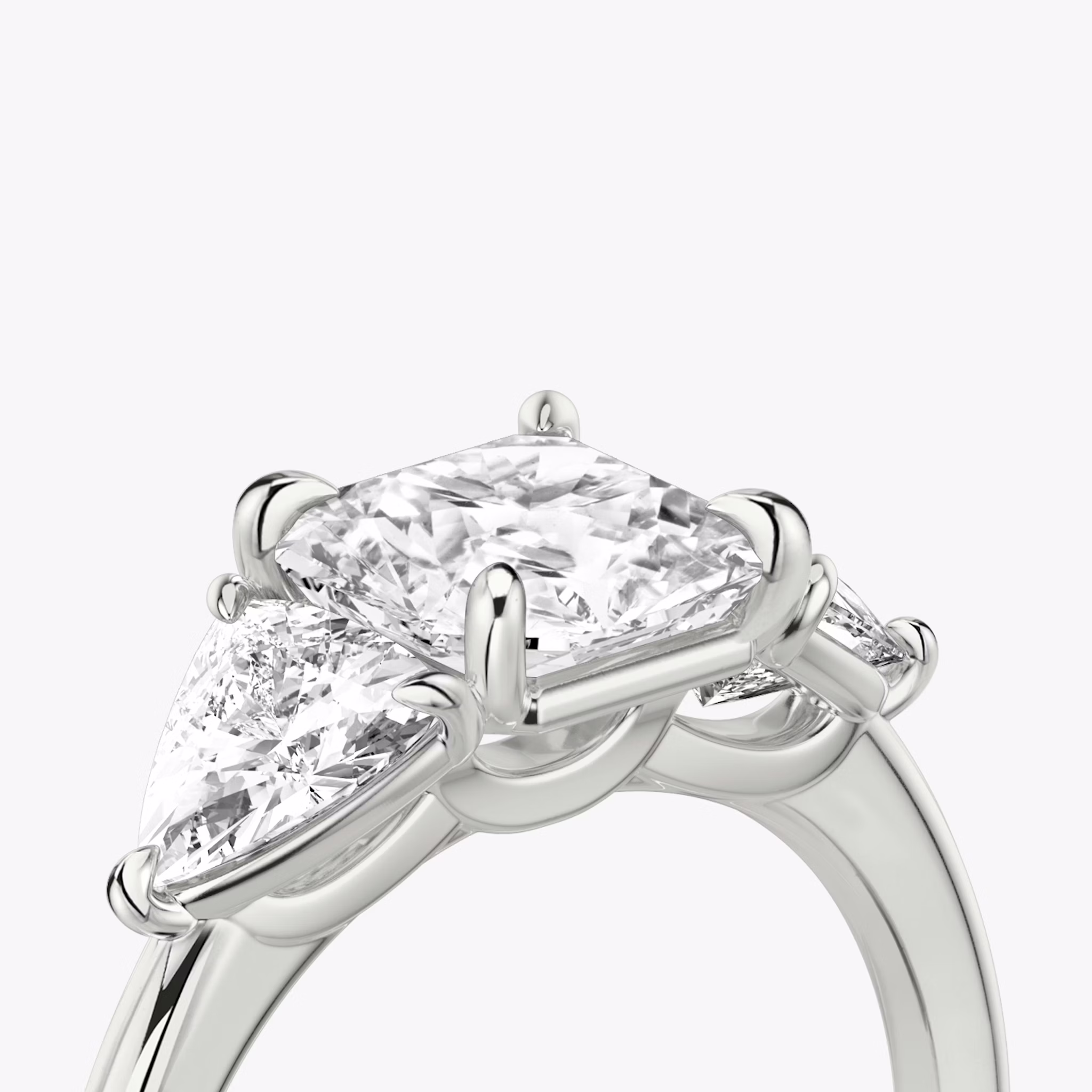 The Three Stone | Asscher | Platinum | bandAccent: Plain | sideStoneCarat: 0.50ct | sideStoneShape: Trillion | diamondOrientation: vertical | caratWeight: other
