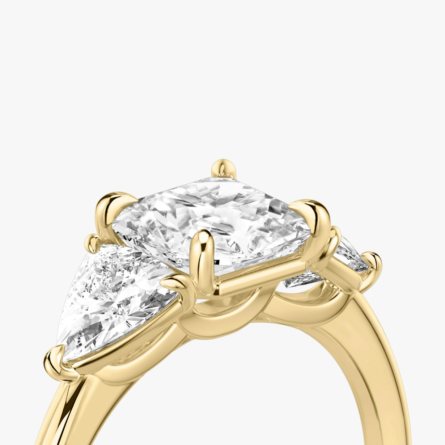 The Three Stone | Asscher | 18k | Yellow Gold | bandAccent: Plain | sideStoneCarat: 0.50ct | sideStoneShape: Trillion | diamondOrientation: vertical | caratWeight: other