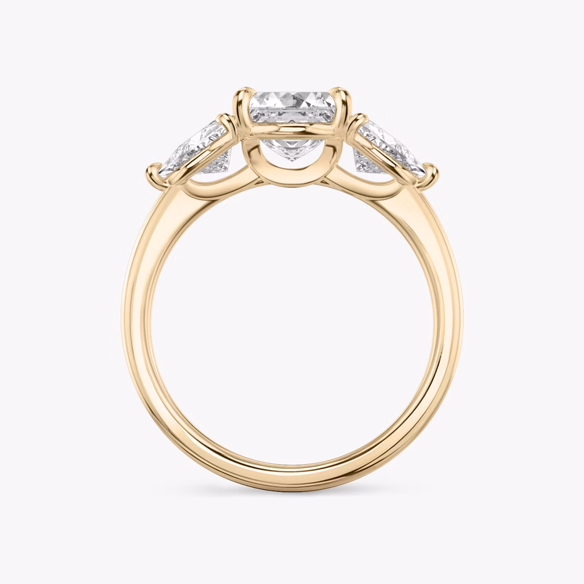 The Three Stone | Asscher | 14k | Rose Gold | bandAccent: Plain | sideStoneCarat: 0.50ct | sideStoneShape: Trillion | diamondOrientation: vertical | caratWeight: other