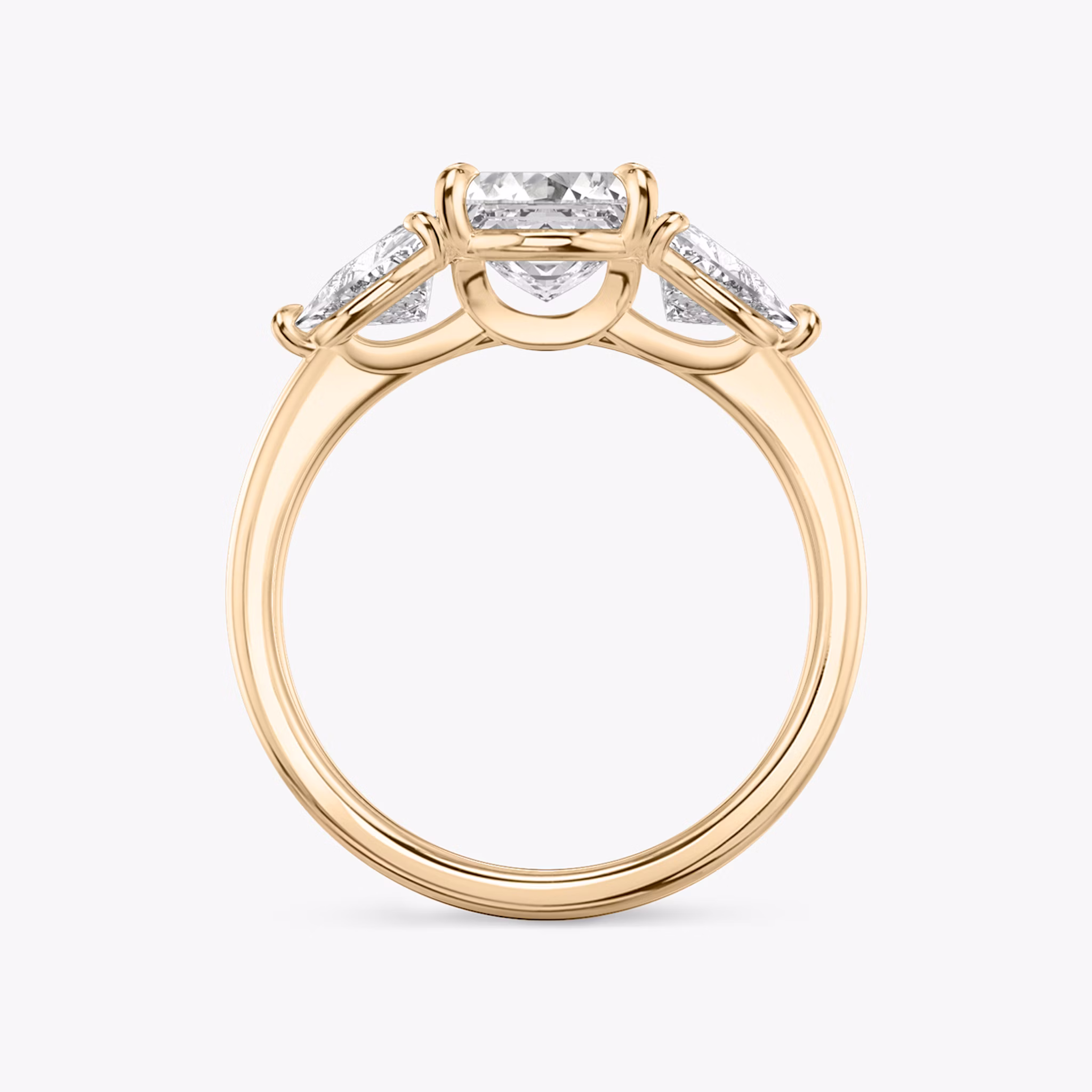 The Three Stone | Asscher | 14k | Rose Gold | bandAccent: Plain | sideStoneCarat: 0.50ct | sideStoneShape: Trillion | diamondOrientation: vertical | caratWeight: other