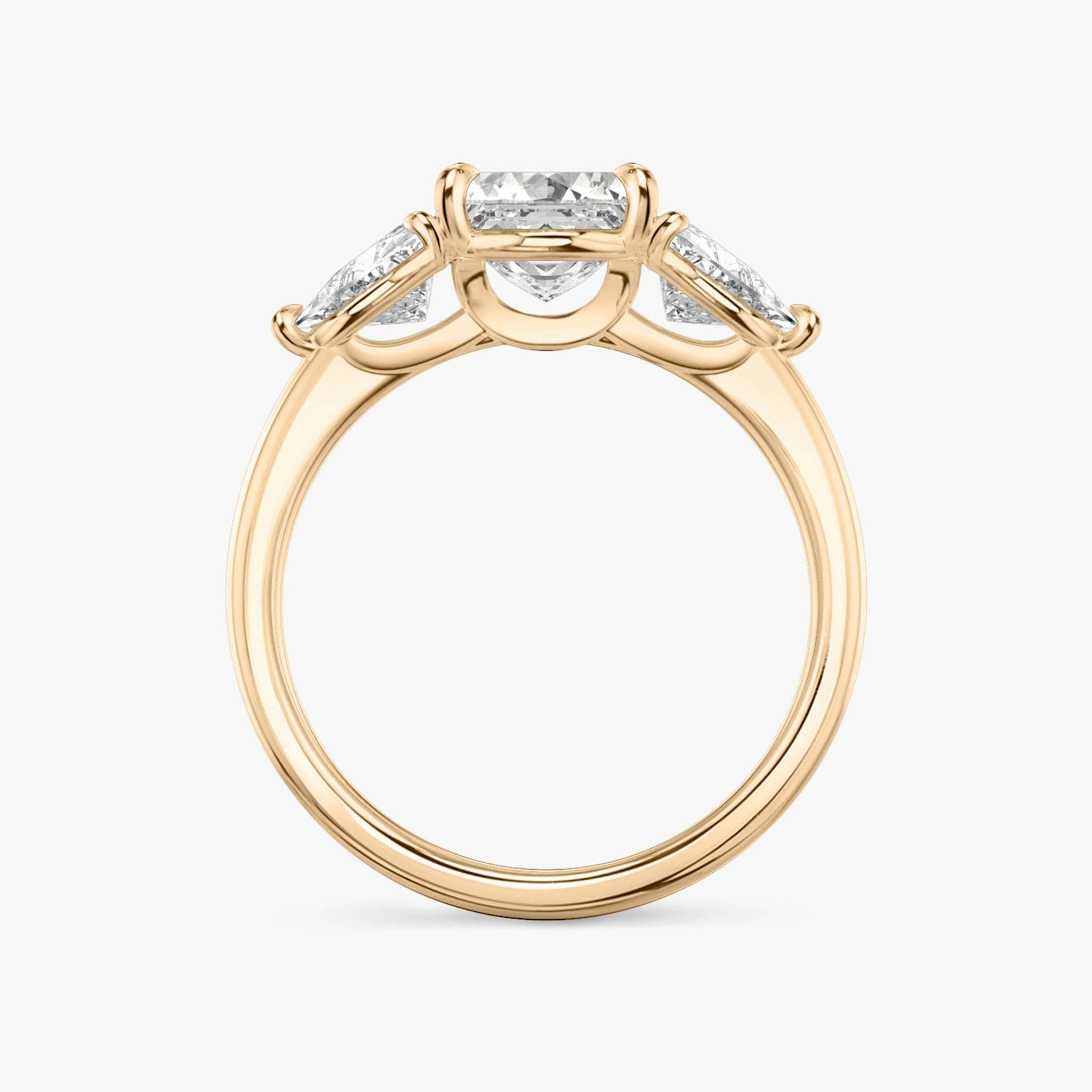 The Three Stone | Asscher | 14k | Rose Gold | bandAccent: Plain | sideStoneCarat: 0.50ct | sideStoneShape: Trillion | diamondOrientation: vertical | caratWeight: other