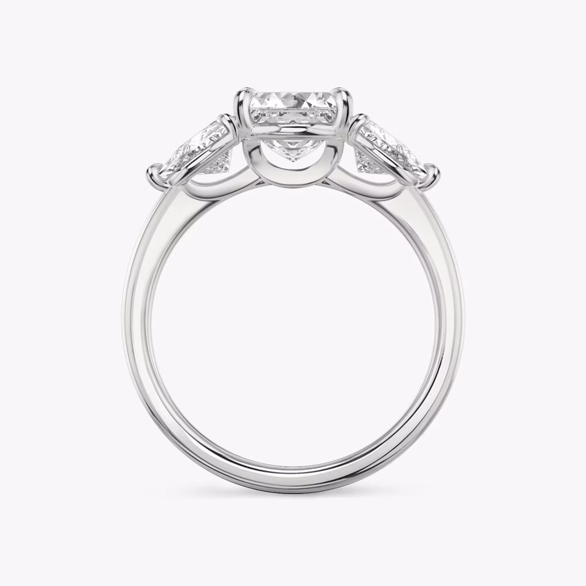 The Three Stone | Asscher | 18k | White Gold | bandAccent: Plain | sideStoneCarat: 0.50ct | sideStoneShape: Trillion | diamondOrientation: vertical | caratWeight: other