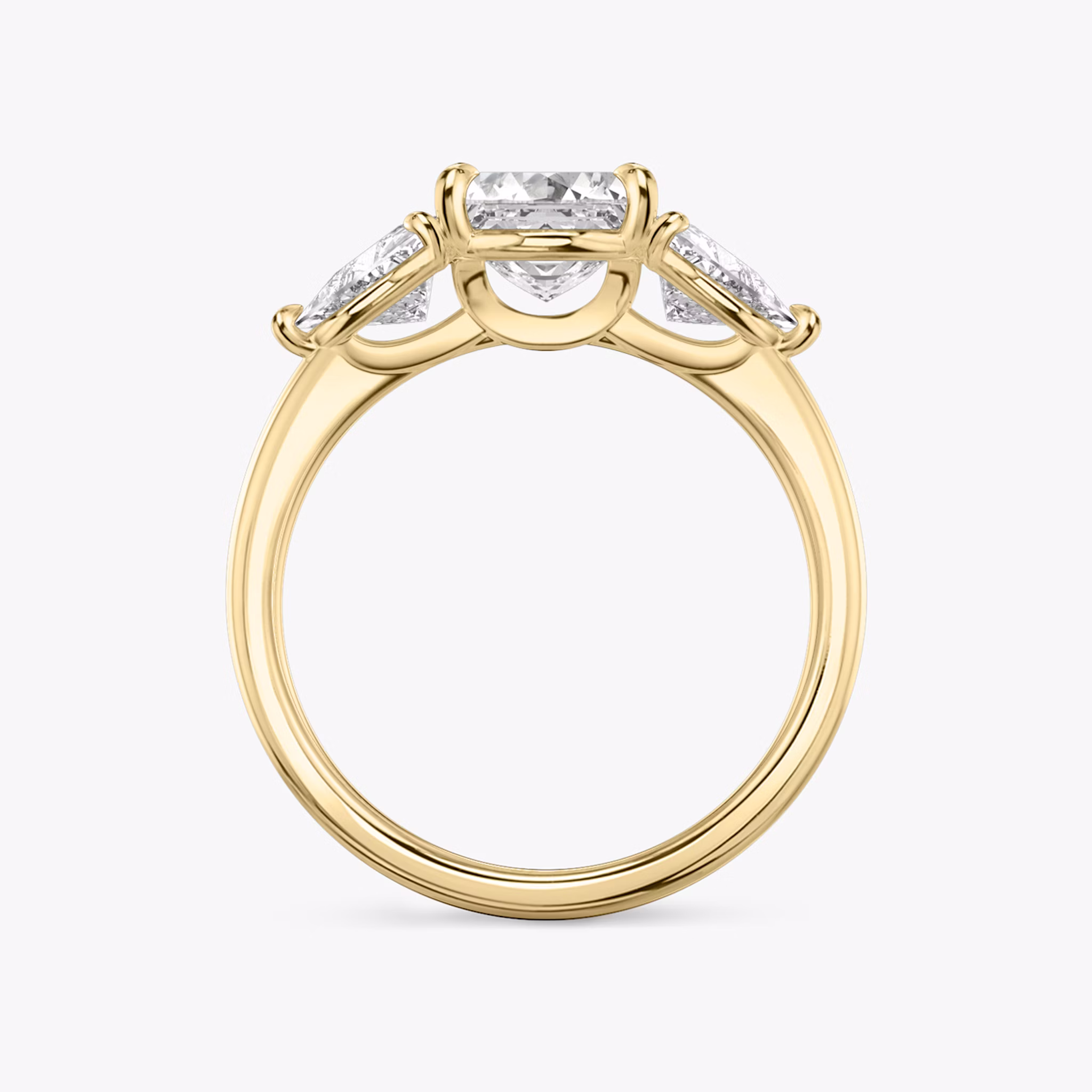 The Three Stone | Asscher | 18k | Yellow Gold | bandAccent: Plain | sideStoneCarat: 0.50ct | sideStoneShape: Trillion | diamondOrientation: vertical | caratWeight: other