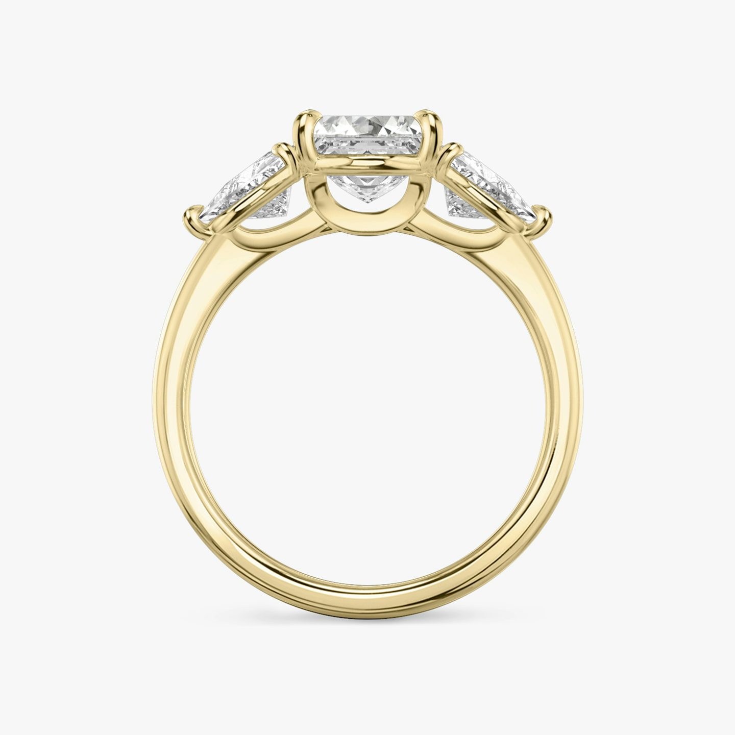 The Three Stone | Asscher | 18k | Yellow Gold | bandAccent: Plain | sideStoneCarat: 0.50ct | sideStoneShape: Trillion | diamondOrientation: vertical | caratWeight: other