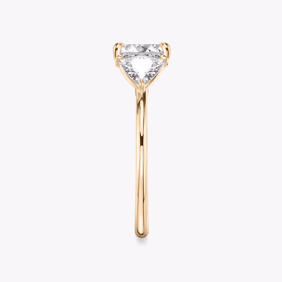 The Three Stone | Asscher | 14k | Rose Gold | bandAccent: Plain | sideStoneCarat: 0.50ct | sideStoneShape: Trillion | diamondOrientation: vertical | caratWeight: other
