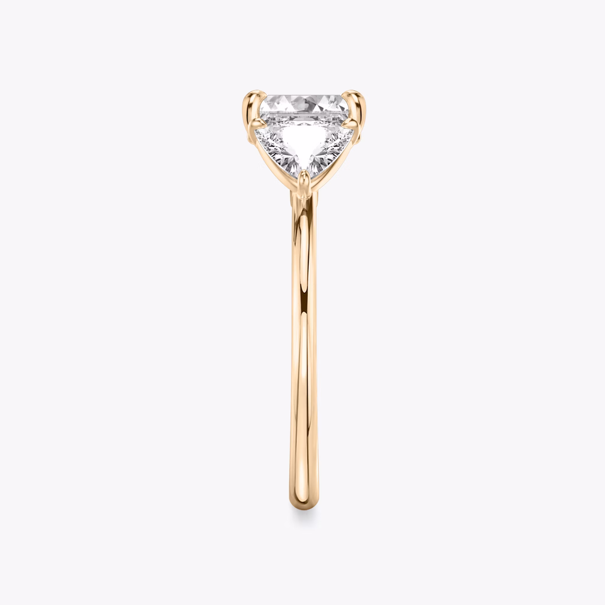 The Three Stone | Asscher | 14k | Rose Gold | bandAccent: Plain | sideStoneCarat: 0.50ct | sideStoneShape: Trillion | diamondOrientation: vertical | caratWeight: other