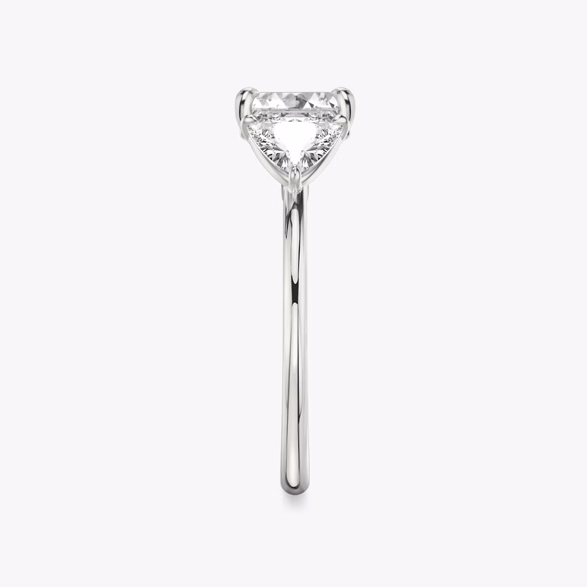 The Three Stone | Asscher | 18k | White Gold | bandAccent: Plain | sideStoneCarat: 0.50ct | sideStoneShape: Trillion | diamondOrientation: vertical | caratWeight: other