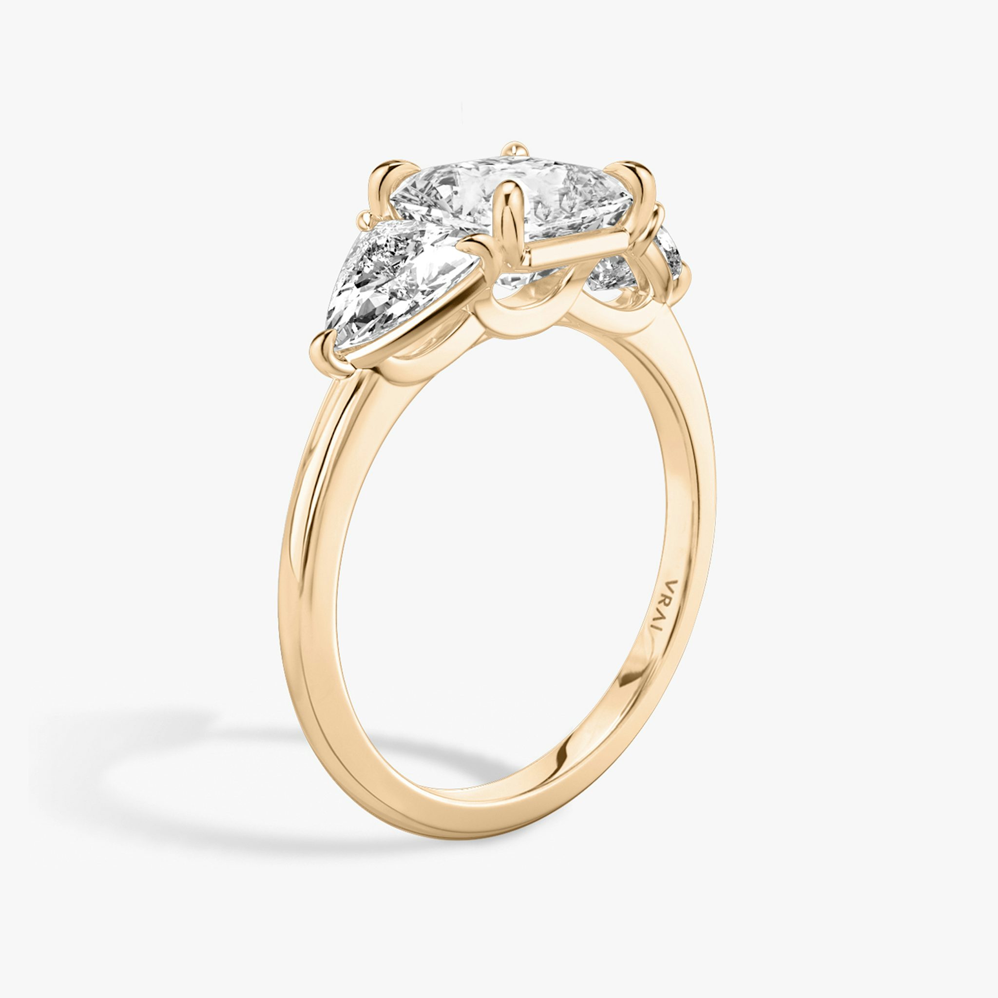 The Three Stone | Asscher | 14k | Rose Gold | bandAccent: Plain | sideStoneCarat: 0.50ct | sideStoneShape: Trillion | diamondOrientation: vertical | caratWeight: other