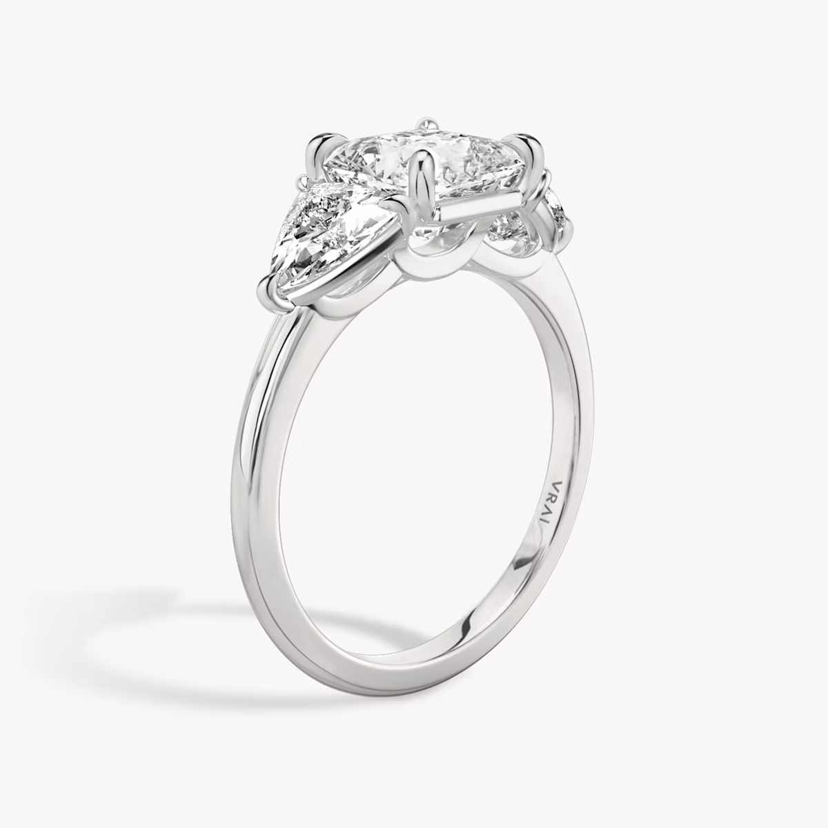 The Three Stone | Asscher | 18k | White Gold | bandAccent: Plain | sideStoneCarat: 0.50ct | sideStoneShape: Trillion | diamondOrientation: vertical | caratWeight: other