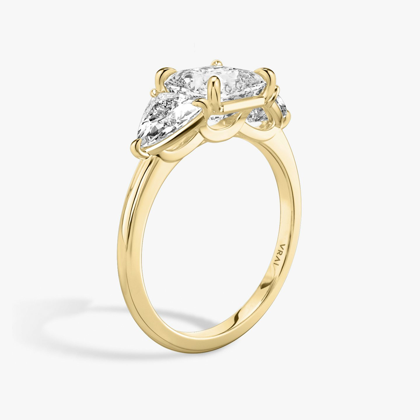 The Three Stone | Asscher | 18k | Yellow Gold | bandAccent: Plain | sideStoneCarat: 0.50ct | sideStoneShape: Trillion | diamondOrientation: vertical | caratWeight: other
