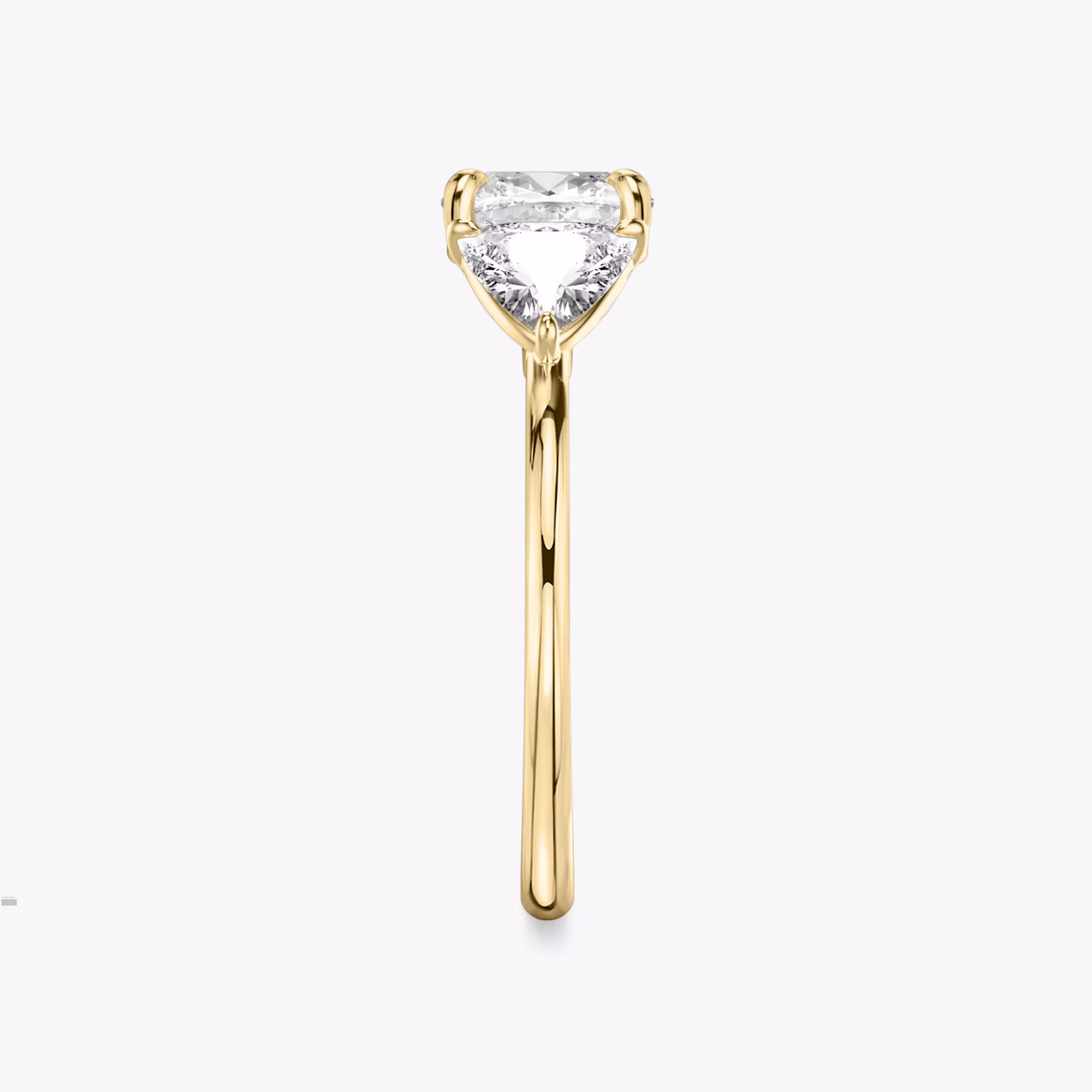 The Three Stone | Cushion | 18k | Yellow Gold | bandAccent: Plain | sideStoneCarat: 0.50ct | sideStoneShape: Trillion | diamondOrientation: vertical | caratWeight: other