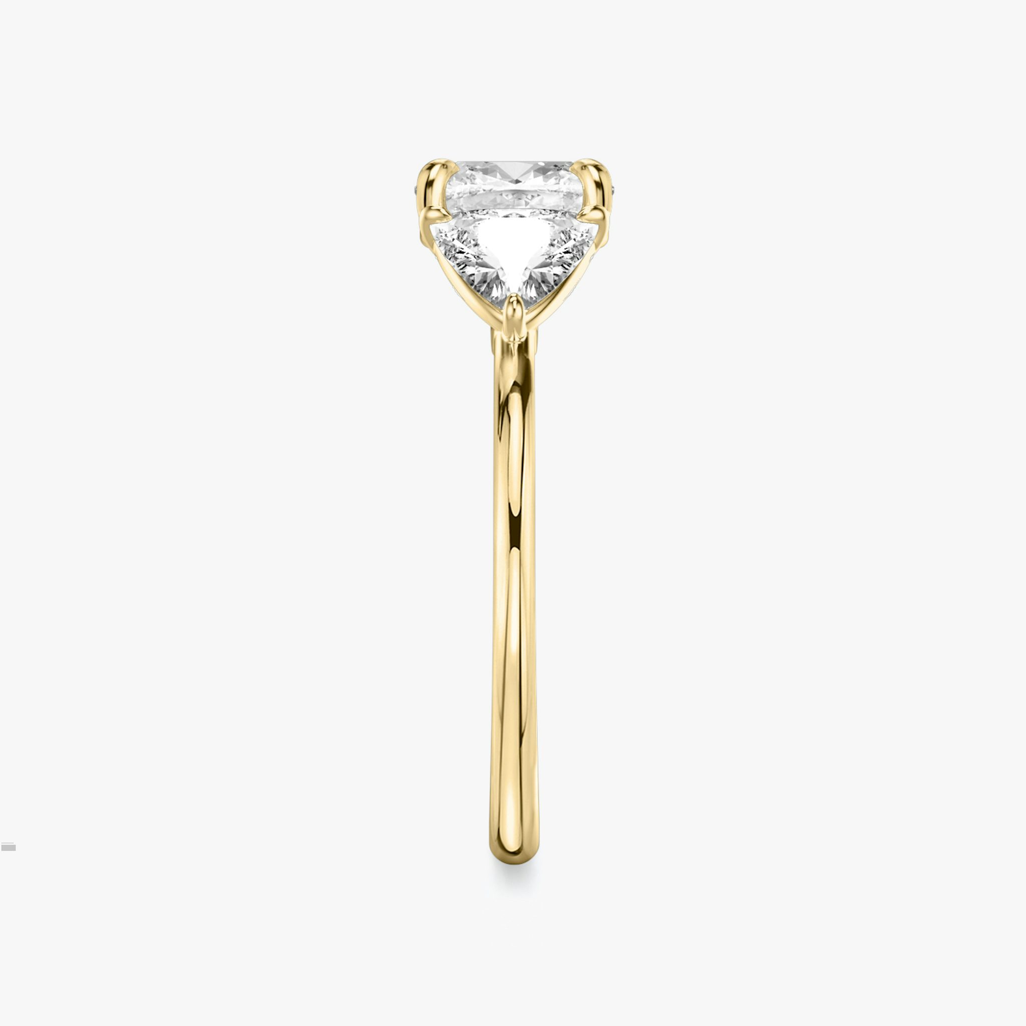 The Three Stone | Cushion | 18k | Yellow Gold | bandAccent: Plain | sideStoneCarat: 0.50ct | sideStoneShape: Trillion | diamondOrientation: vertical | caratWeight: other