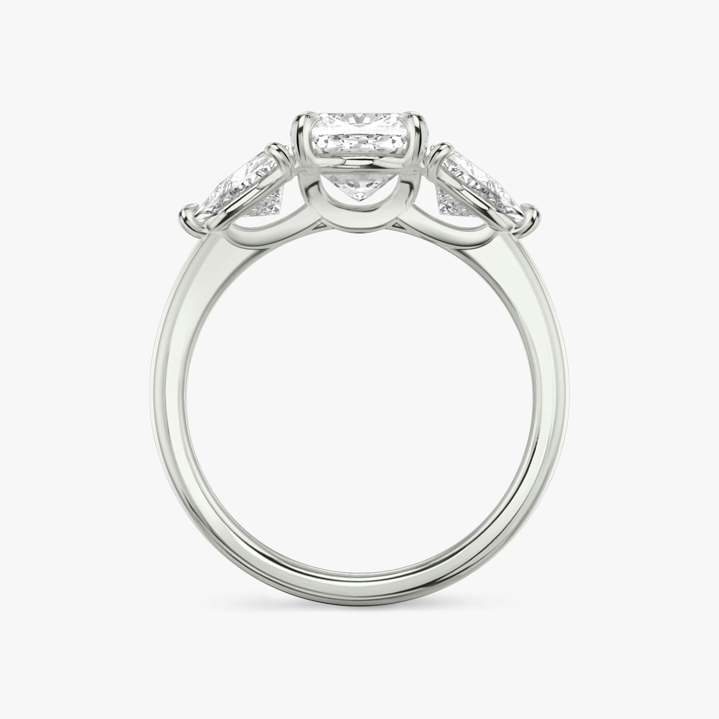 The Three Stone | Cushion | 18k | White Gold | bandAccent: Plain | sideStoneCarat: 0.50ct | sideStoneShape: Trillion | diamondOrientation: vertical | caratWeight: other