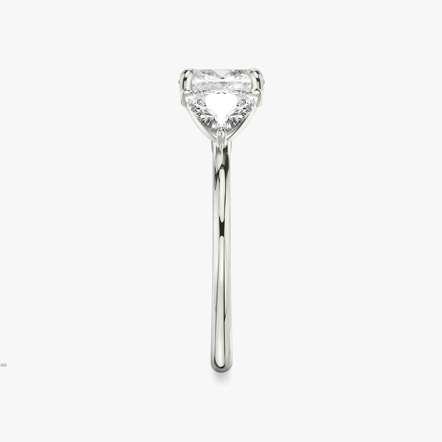 The Three Stone | Cushion | 18k | White Gold | bandAccent: Plain | sideStoneCarat: 0.50ct | sideStoneShape: Trillion | diamondOrientation: vertical | caratWeight: other