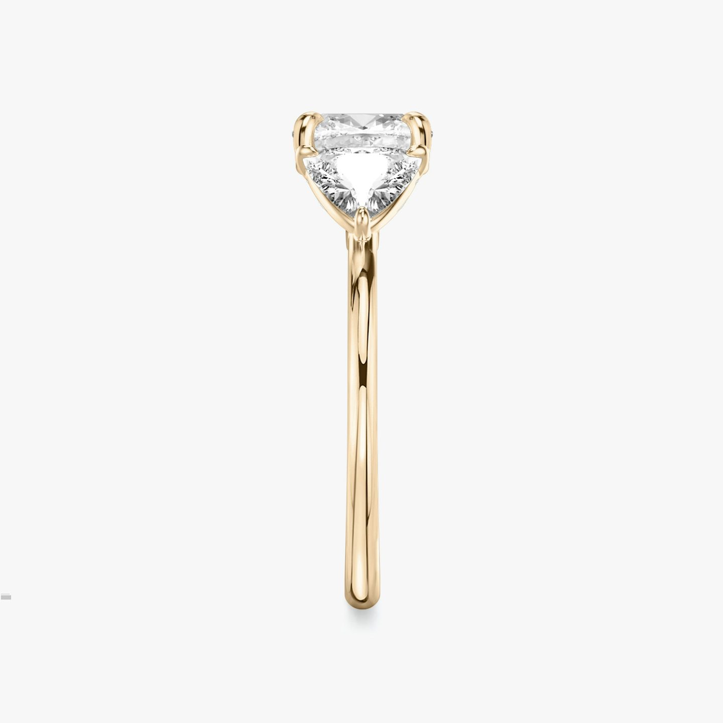 The Three Stone | Cushion | 14k | Rose Gold | bandAccent: Plain | sideStoneCarat: 0.50ct | sideStoneShape: Trillion | diamondOrientation: vertical | caratWeight: other