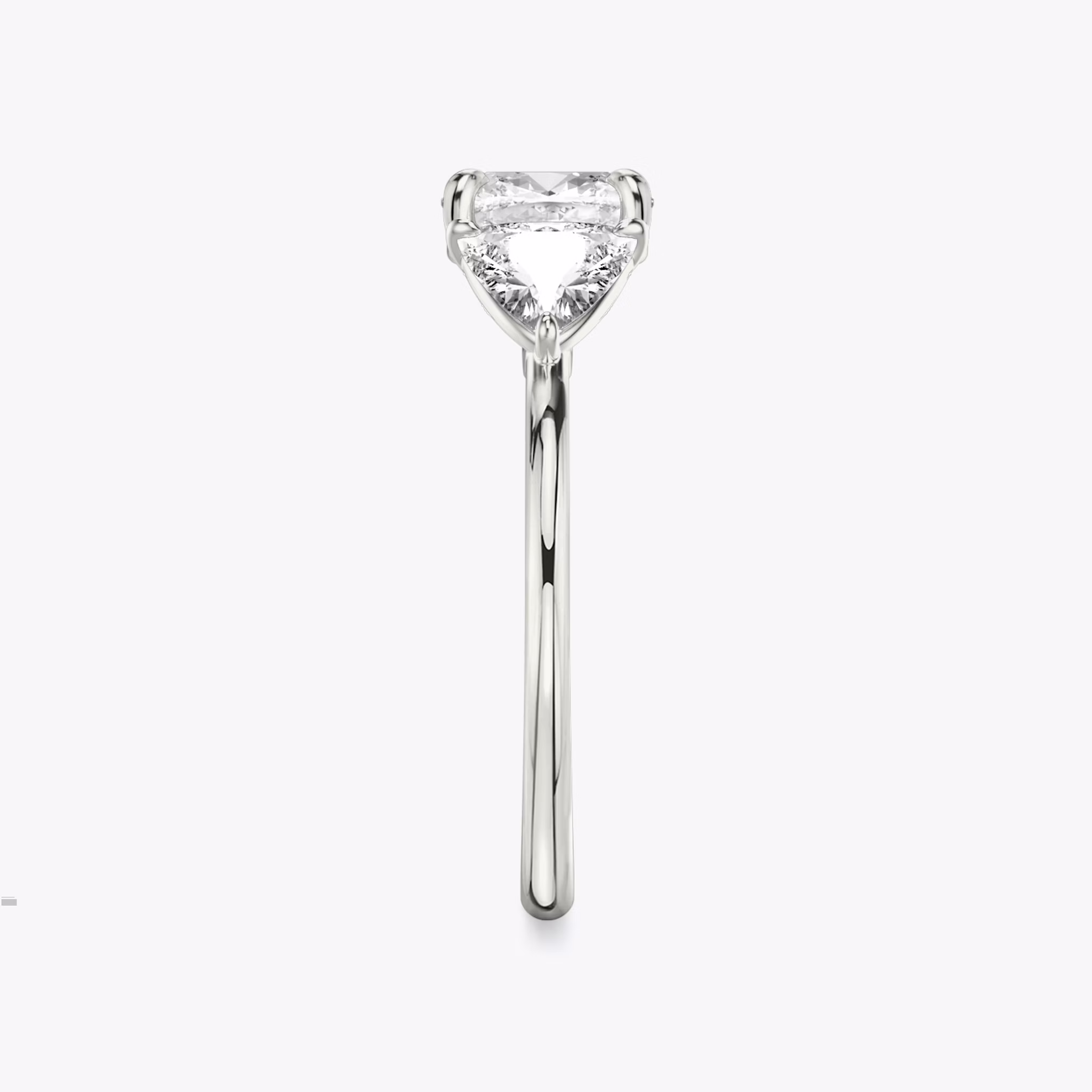 The Three Stone | Cushion | Platinum | bandAccent: Plain | sideStoneCarat: 0.50ct | sideStoneShape: Trillion | diamondOrientation: vertical | caratWeight: other
