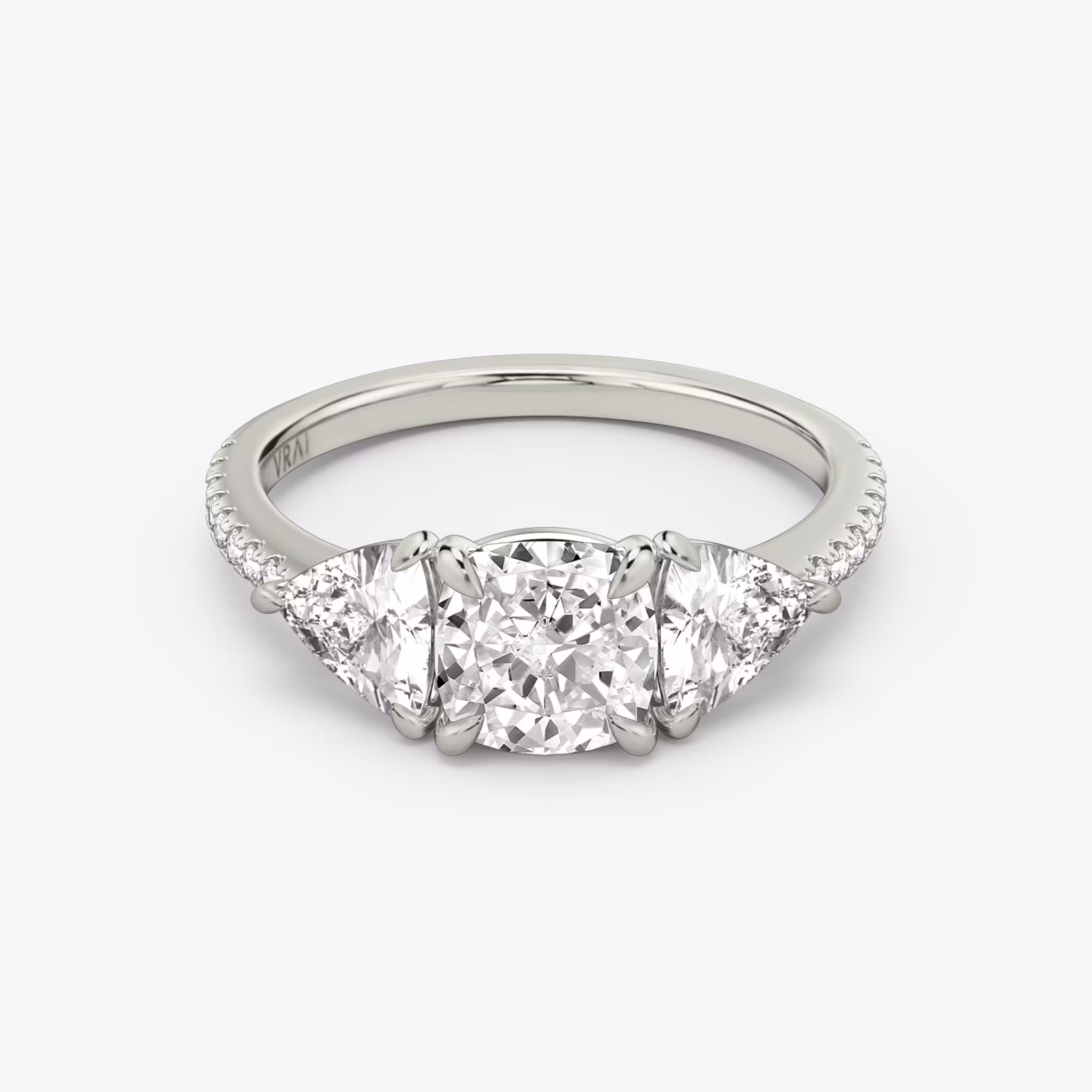 Three Stone Cushion | Platinum