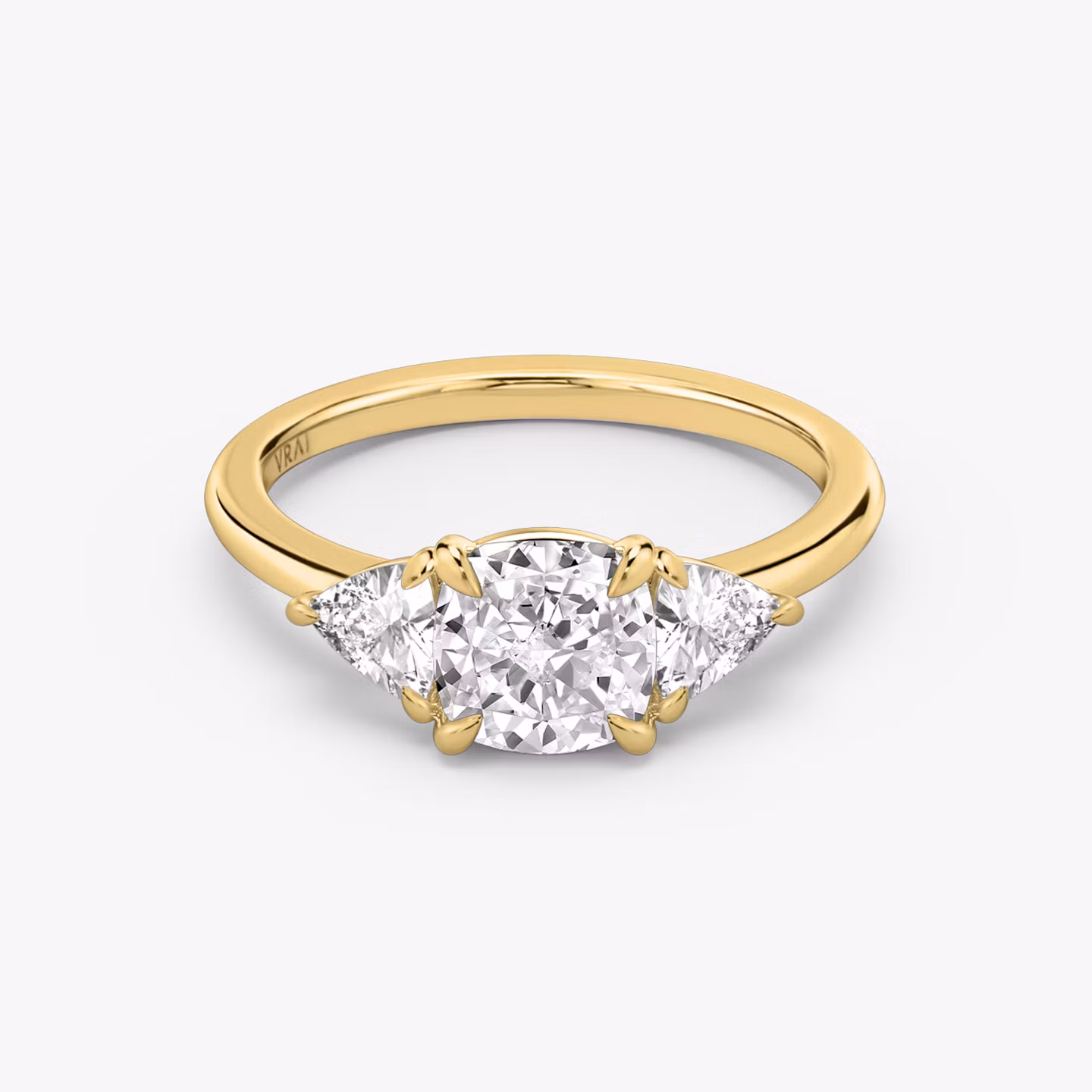 The Three Stone Cushion | Yellow Gold