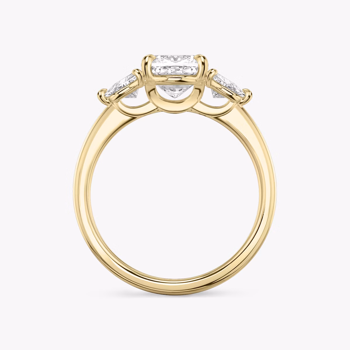 The Three Stone | Cushion | 18k | Yellow Gold | bandAccent: Plain | sideStoneCarat: 0.25ct | sideStoneShape: Trillion | diamondOrientation: vertical | caratWeight: other