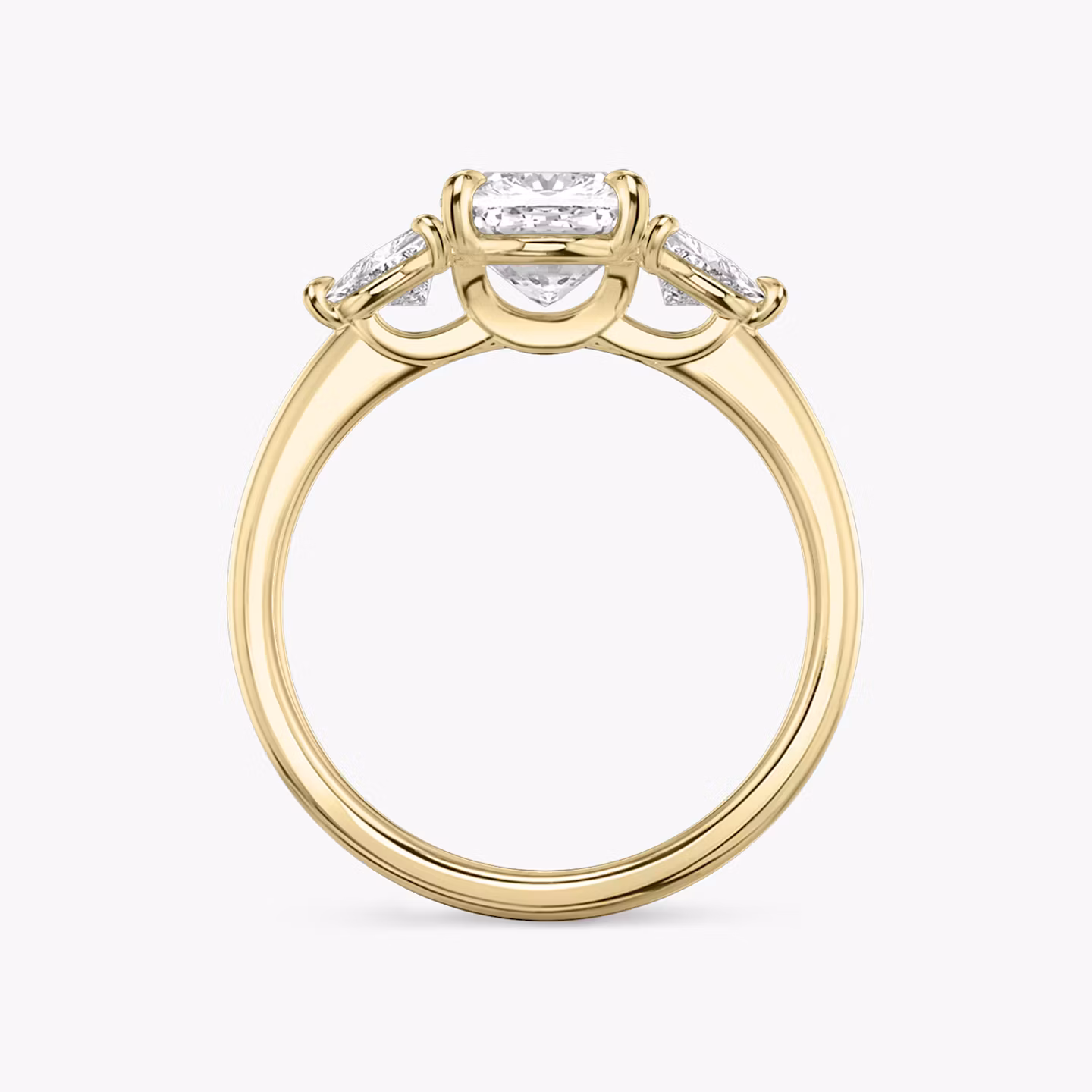 The Three Stone | Cushion | 18k | Yellow Gold | bandAccent: Plain | sideStoneCarat: 0.25ct | sideStoneShape: Trillion | diamondOrientation: vertical | caratWeight: other