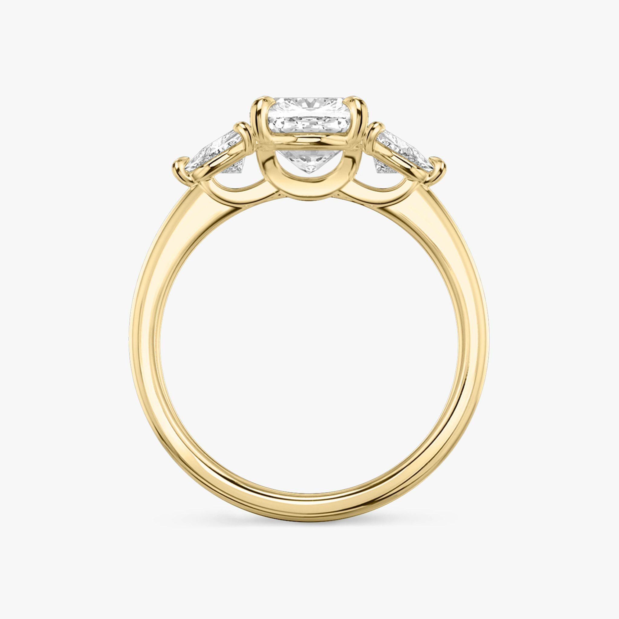 The Three Stone | Cushion | 18k | Yellow Gold | bandAccent: Plain | sideStoneCarat: 0.25ct | sideStoneShape: Trillion | diamondOrientation: vertical | caratWeight: other