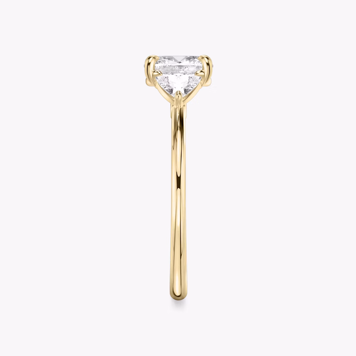 The Three Stone | Cushion | 18k | Yellow Gold | bandAccent: Plain | sideStoneCarat: 0.25ct | sideStoneShape: Trillion | diamondOrientation: vertical | caratWeight: other