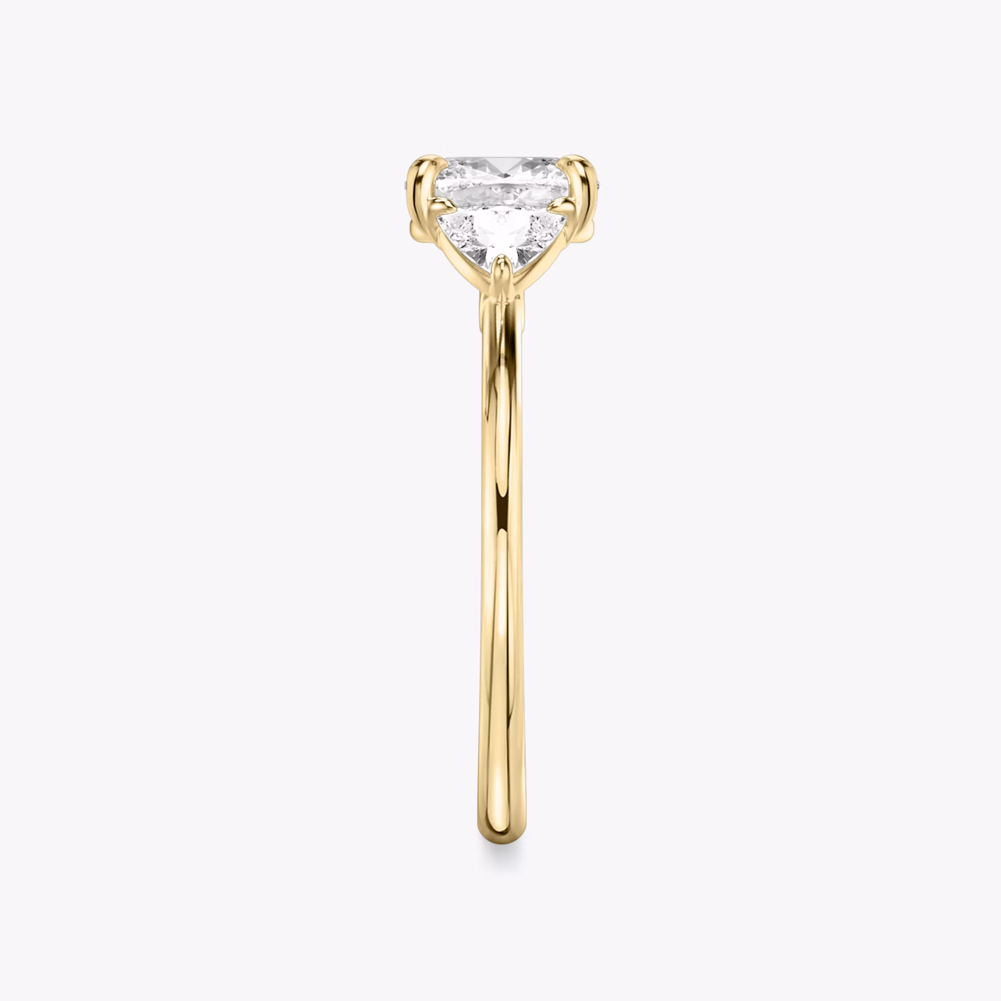 The Three Stone | Cushion | 18k | Yellow Gold | bandAccent: Plain | sideStoneCarat: 0.25ct | sideStoneShape: Trillion | diamondOrientation: vertical | caratWeight: other